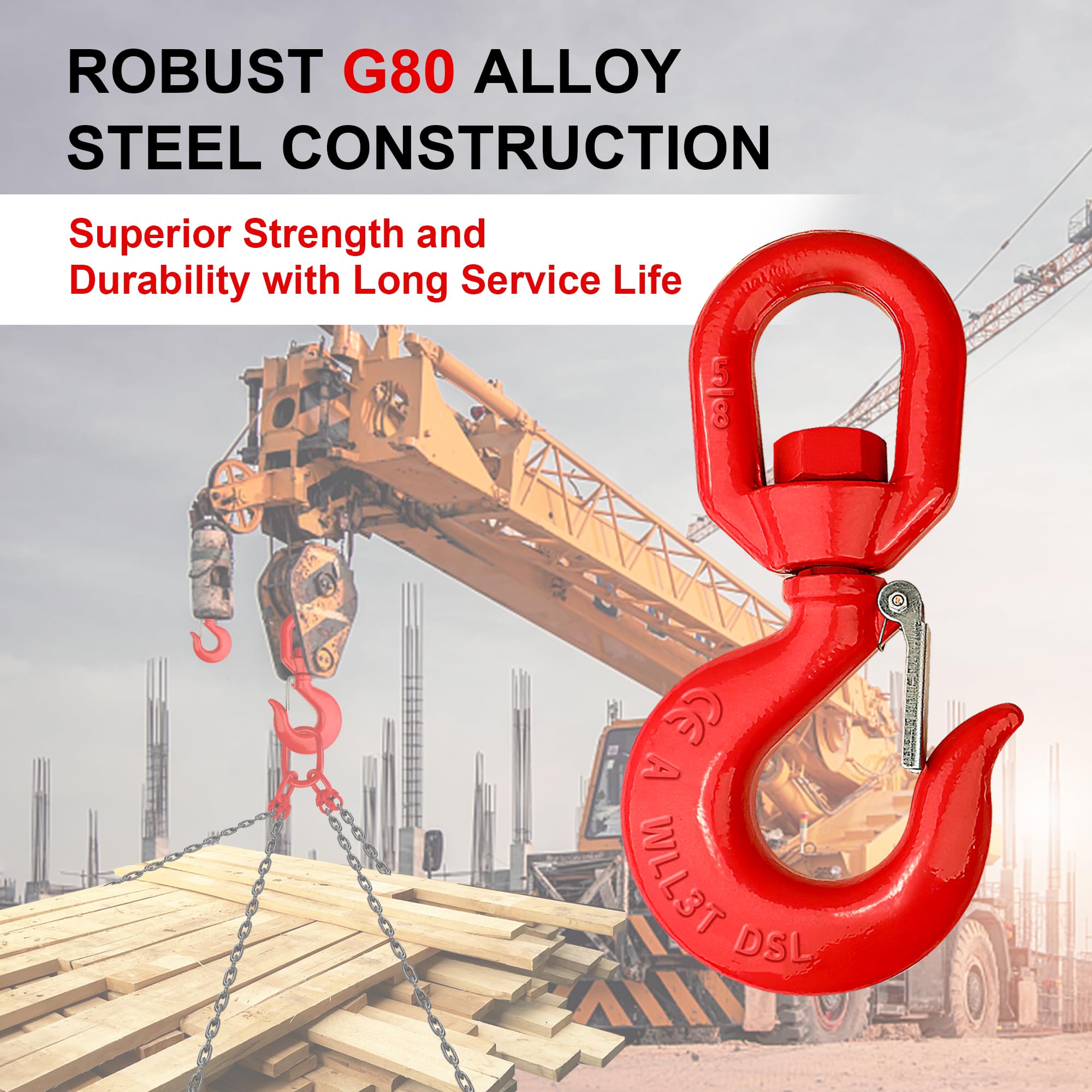 KIWDZFU 3 Ton Swivel Lifting Hook Heavy Duty Alloy Steel Rigging Hoist ...