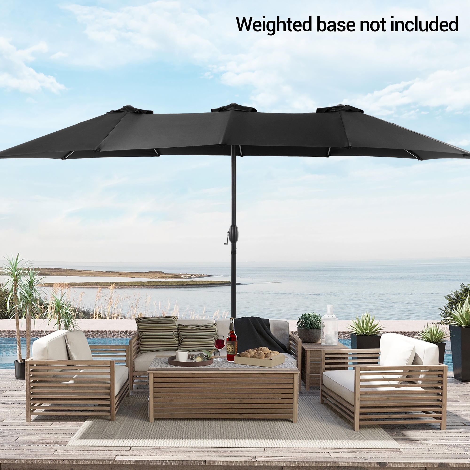ACEGOSES LW-460BK 15-ft Aluminum Black No-tilt Market Patio Umbrella
