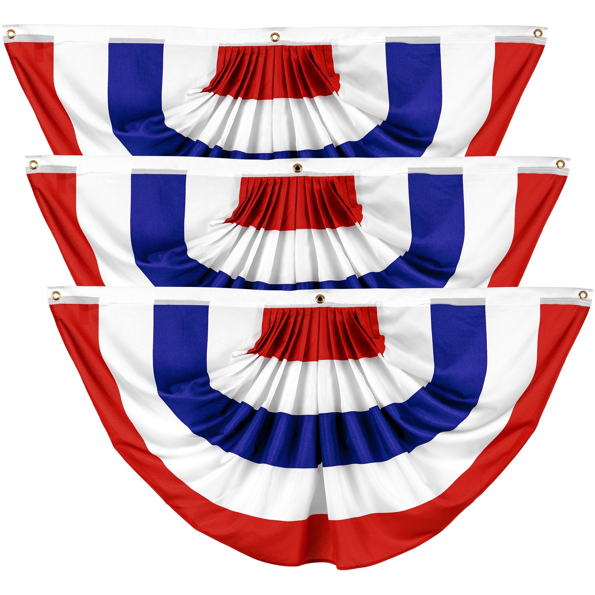 G128 3-Pack 2-ft W x 4-ft H American USA No Stars Pleated Printed Fan Flag