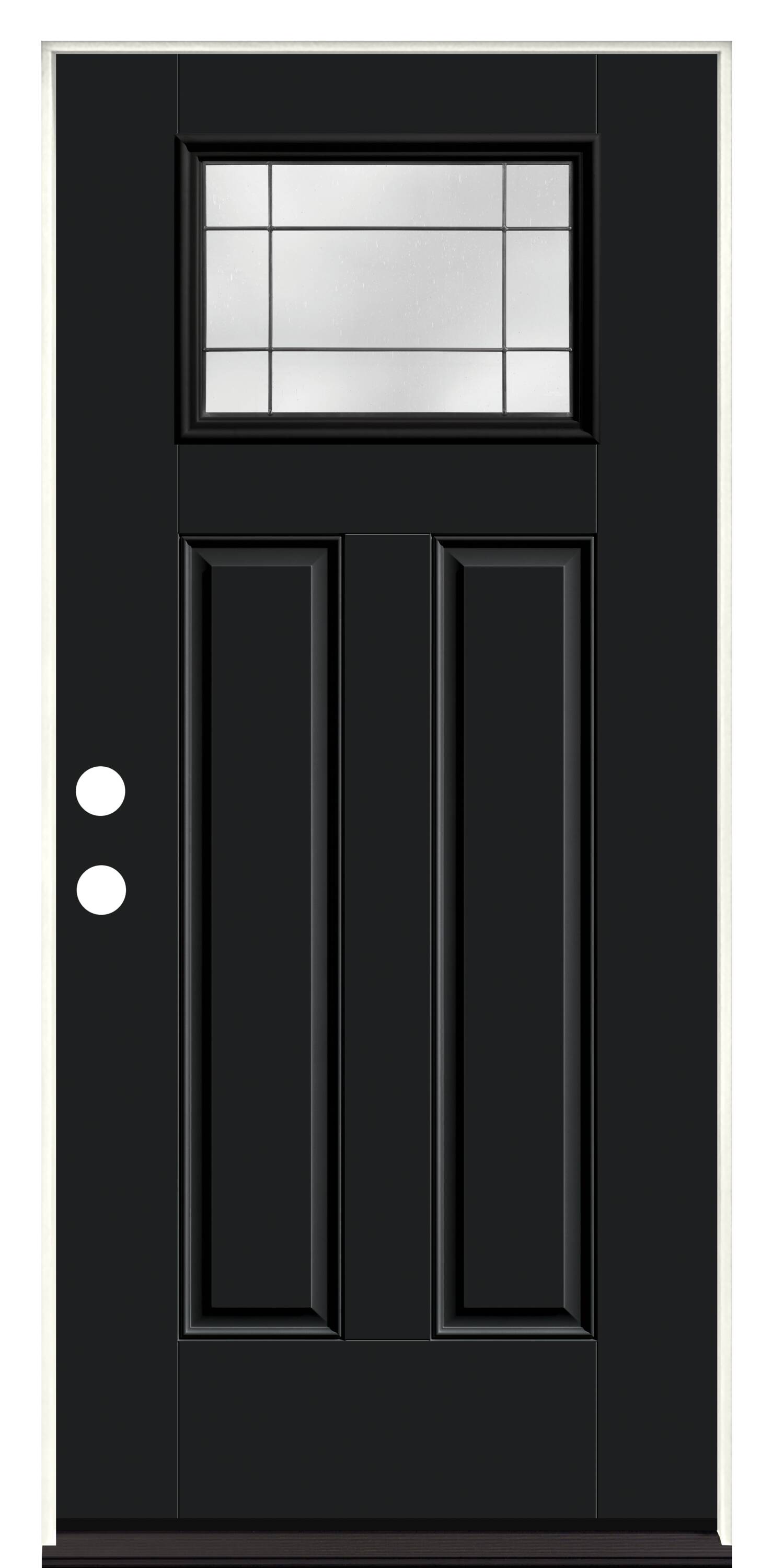Therma Tru TT653636 Grid 36-in x 80-in x 4-9/16-in Fiberglass Craftsman Left-hand outswing Black Painted Prehung Front Door Insulating core