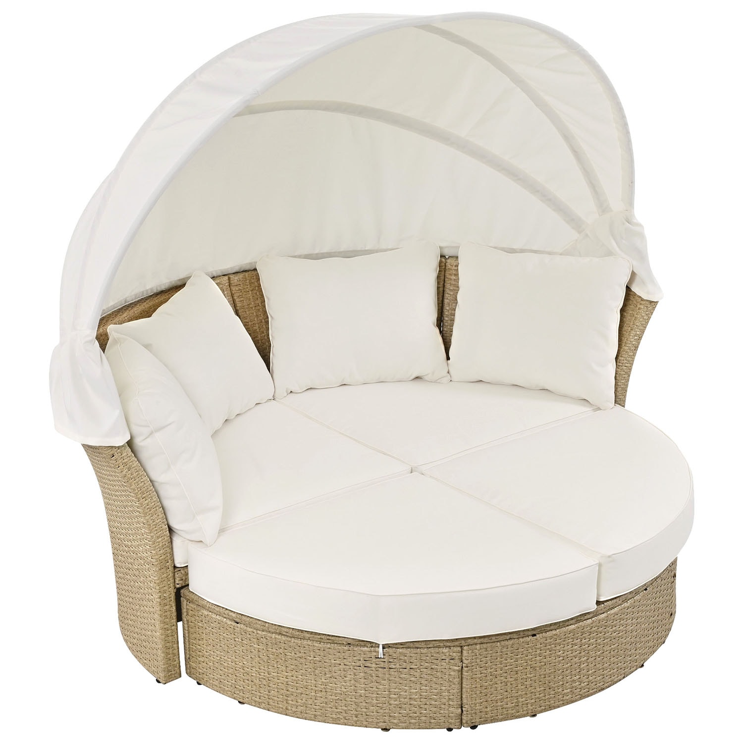 SINOFURN SYA300003BG Rattan Outdoor Daybed with Off-white Cushions and Rattan Frame