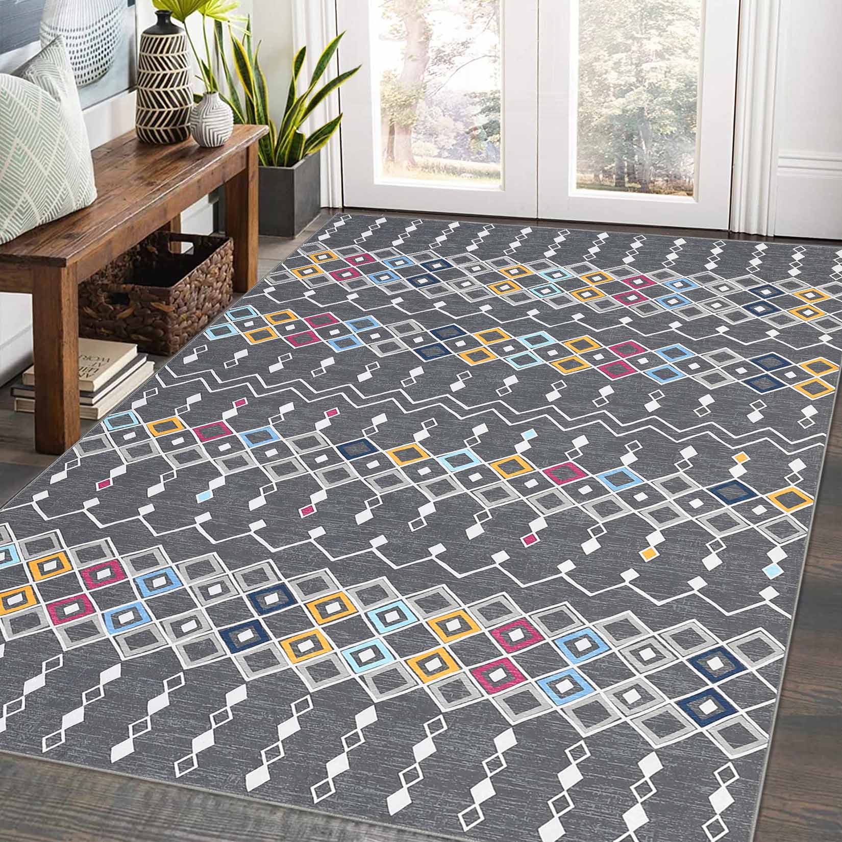 Garvee YXY-LO-PHO-0ZUFZY99 8 x 10 (ft) Loomed Polyester Gray Rectangular Indoor Geometric Persian Machine washable Area rug