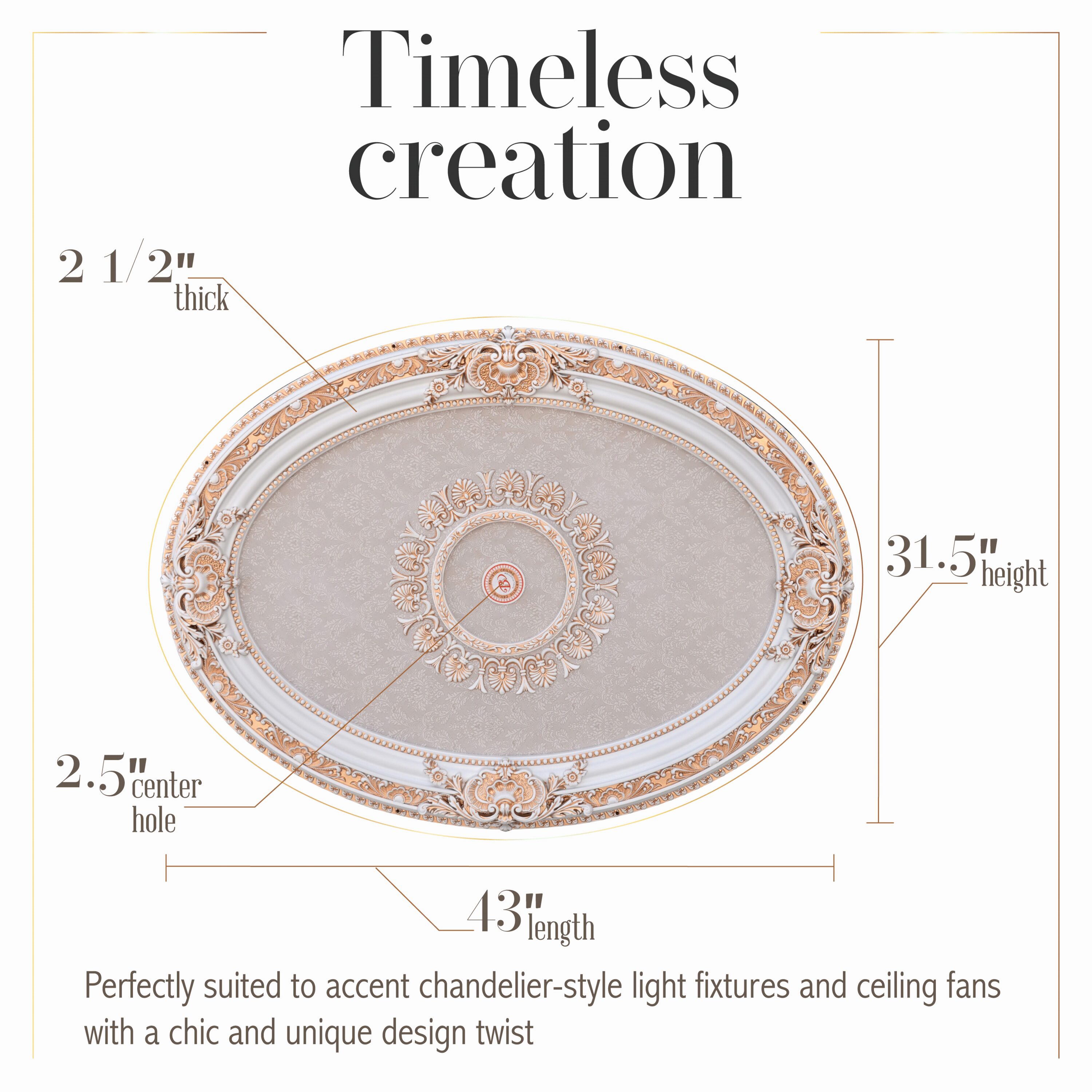 French Blanco Oval White and Gold Ceiling Medallion