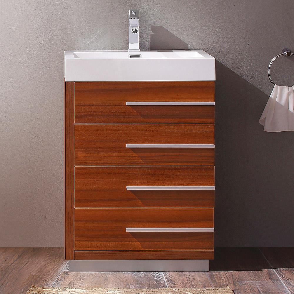 Fresca FCB8024TK-I Livello 24-in Teak Single sink Bathroom Vanity with White Acrylic Top