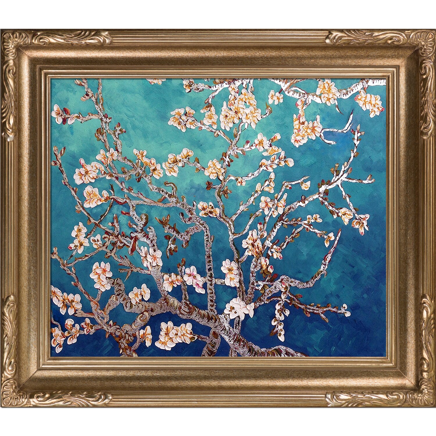 La Pastiche 688576620015 Branches Of An Almond Tree (Luxury Line) Vincent Van Gogh Dark Champagne Wood Framed 27-in H x 31-in W Botanical Canvas Hand-painted Painting