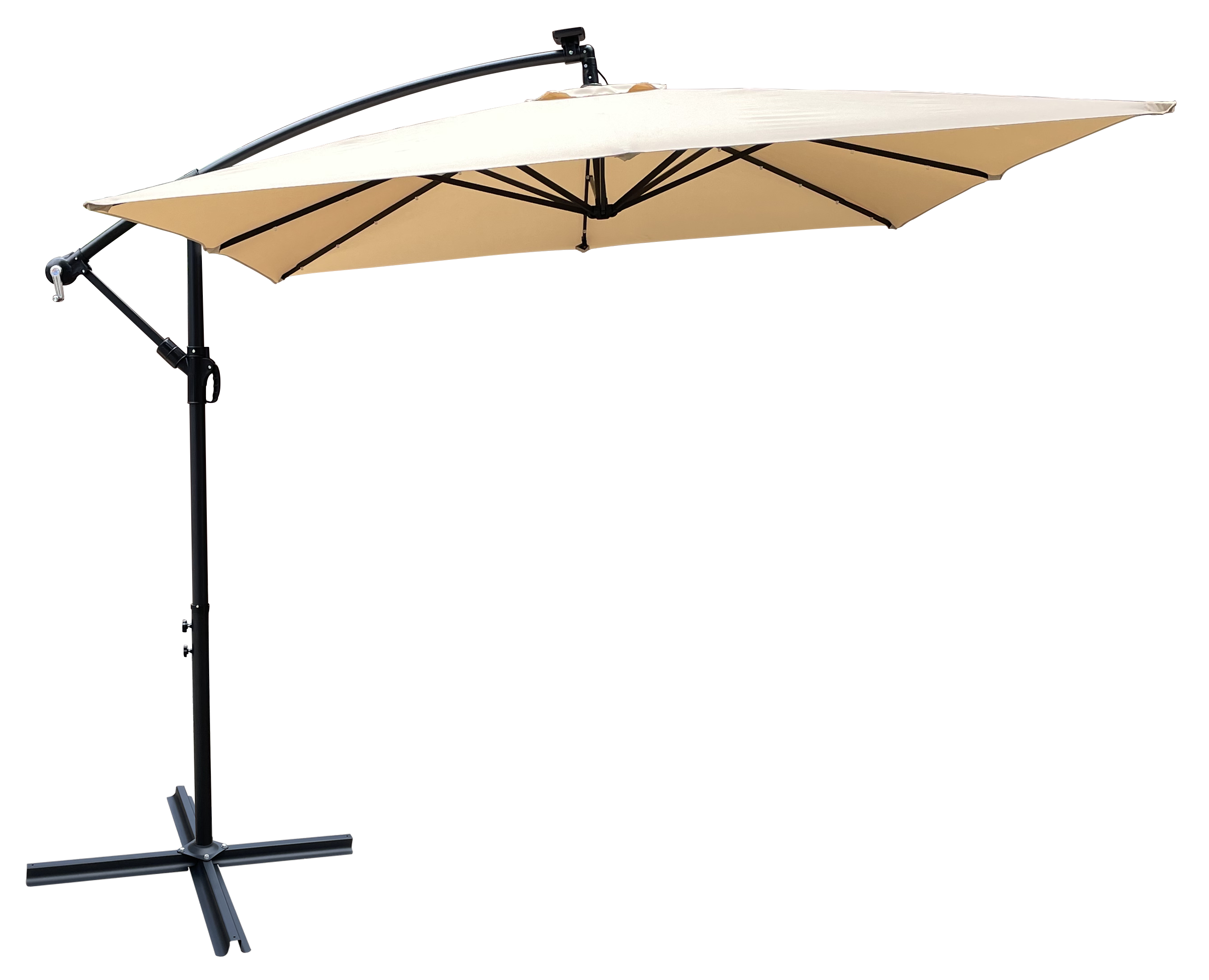 Maocao Hoom JL6127036 8.2-ft Steel Brown Market Patio Umbrella with Lights and with Base
