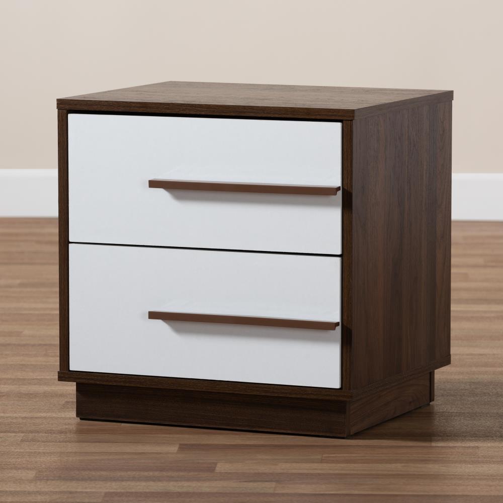 Baxton Studio Mette 2 Drawer Nightstand in White Walnut Finish