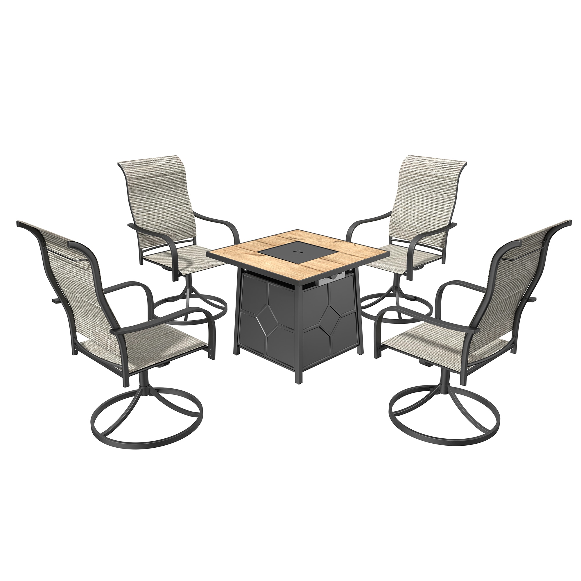 CASAINC CA-2A205 5-Piece Rattan Patio Conversation Set Dinging Chairs with Firepit Table 5 -Piece Rattan Patio Conversation Set with Gray