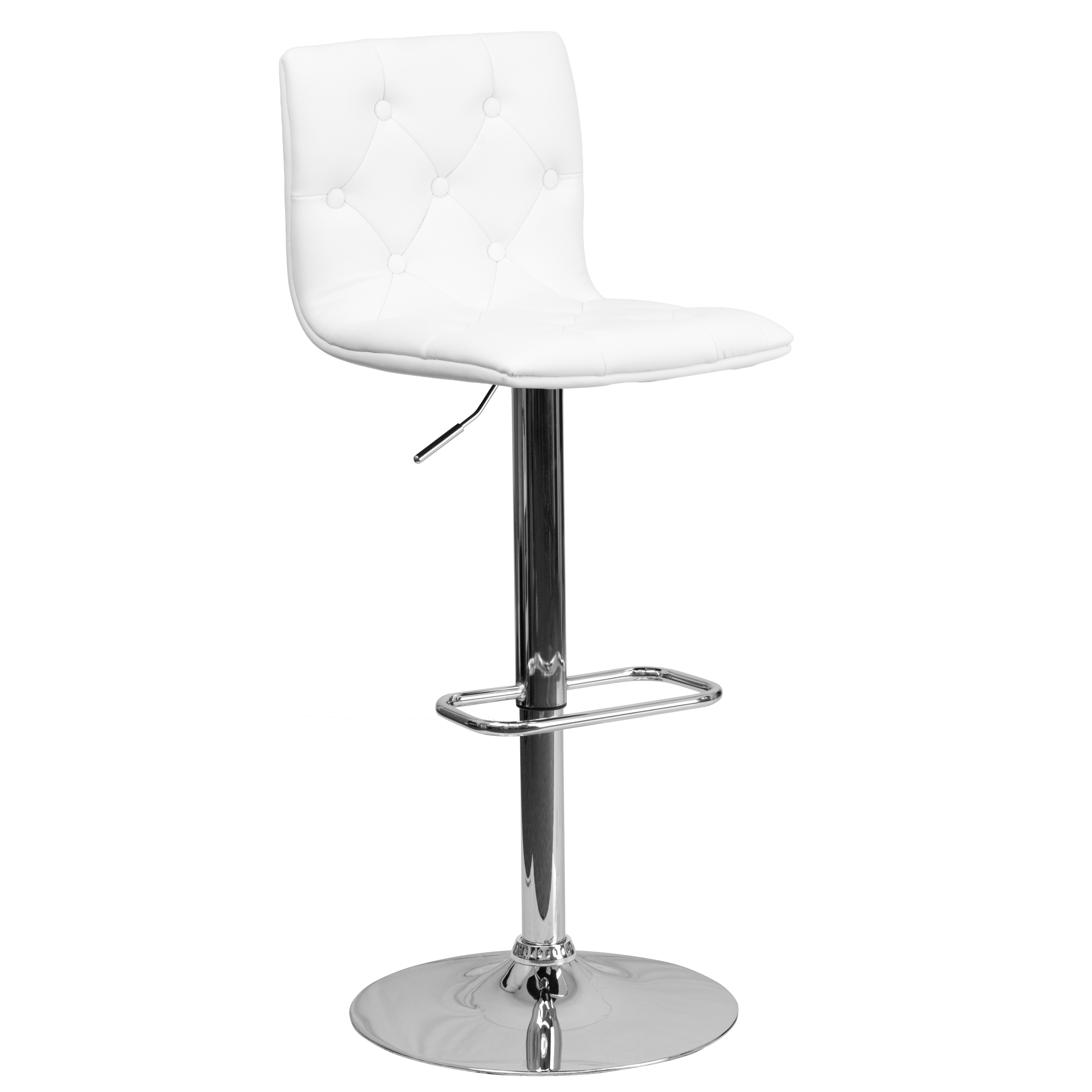 Flash Furniture 847254066075 White 23.5-Inches H Adjustable Height Short Square seat Upholstered Swivel Metal Bar Stool and Back