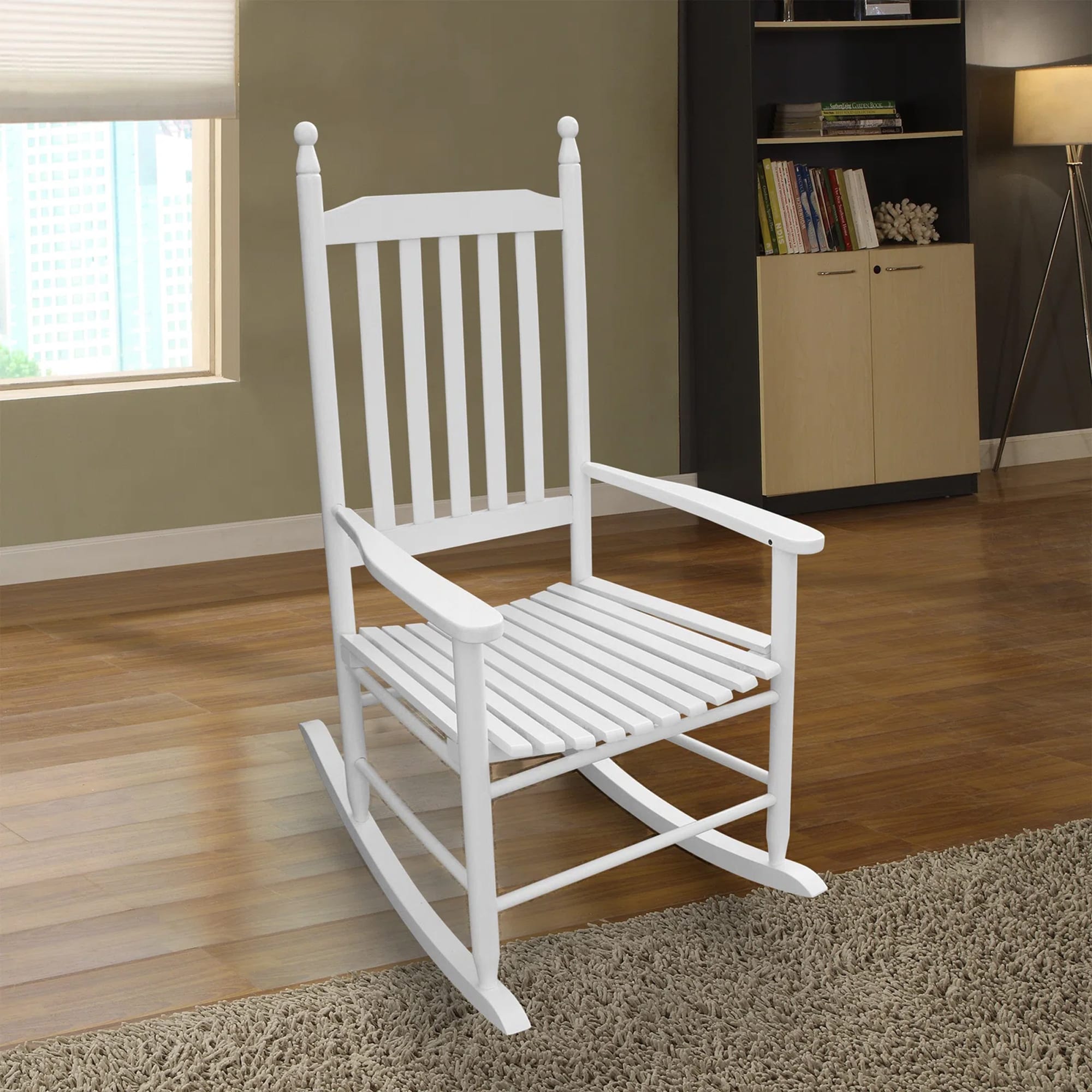 Gaierptone CRX2X35VEL0 Rocking Chair White Wood Frame Rocker Rocking Chair with Slat Seat