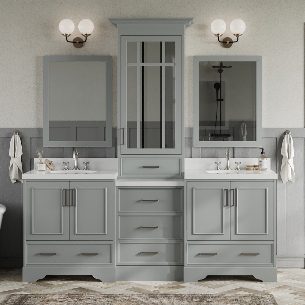 Farmhouse 72 in Double Sink Bathroom Vanity in Grey with Calacatta Gold  Quartz Countertop