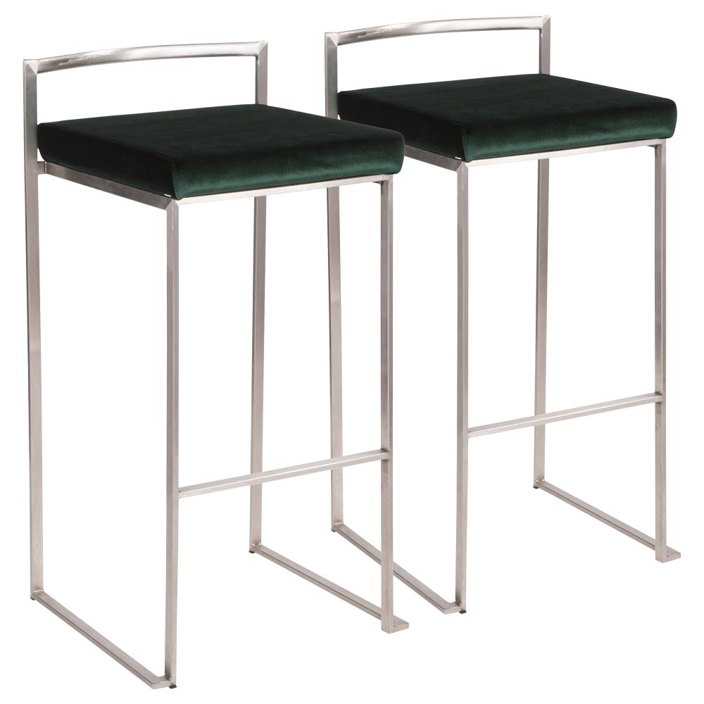 LumiSource B30-FUJI VGN2 Fuji Set of 2 Stainless Steel, Green 34-in H Bar height Upholstered Stackable Metal Bar Stool