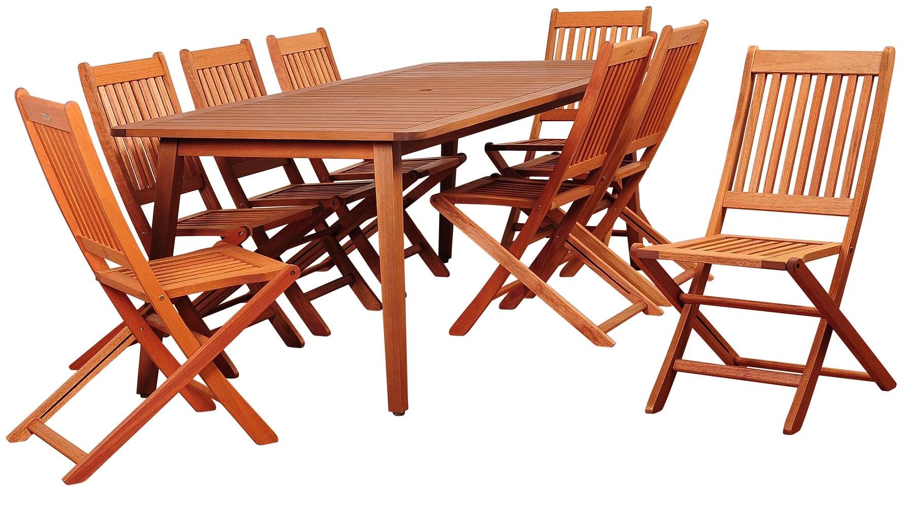 Envelor EN-IH-AMAZC9PC Amazonia 9 -Piece Brown Patio Dining Set Wood Rectangle Table with 8 Stationary Chairs