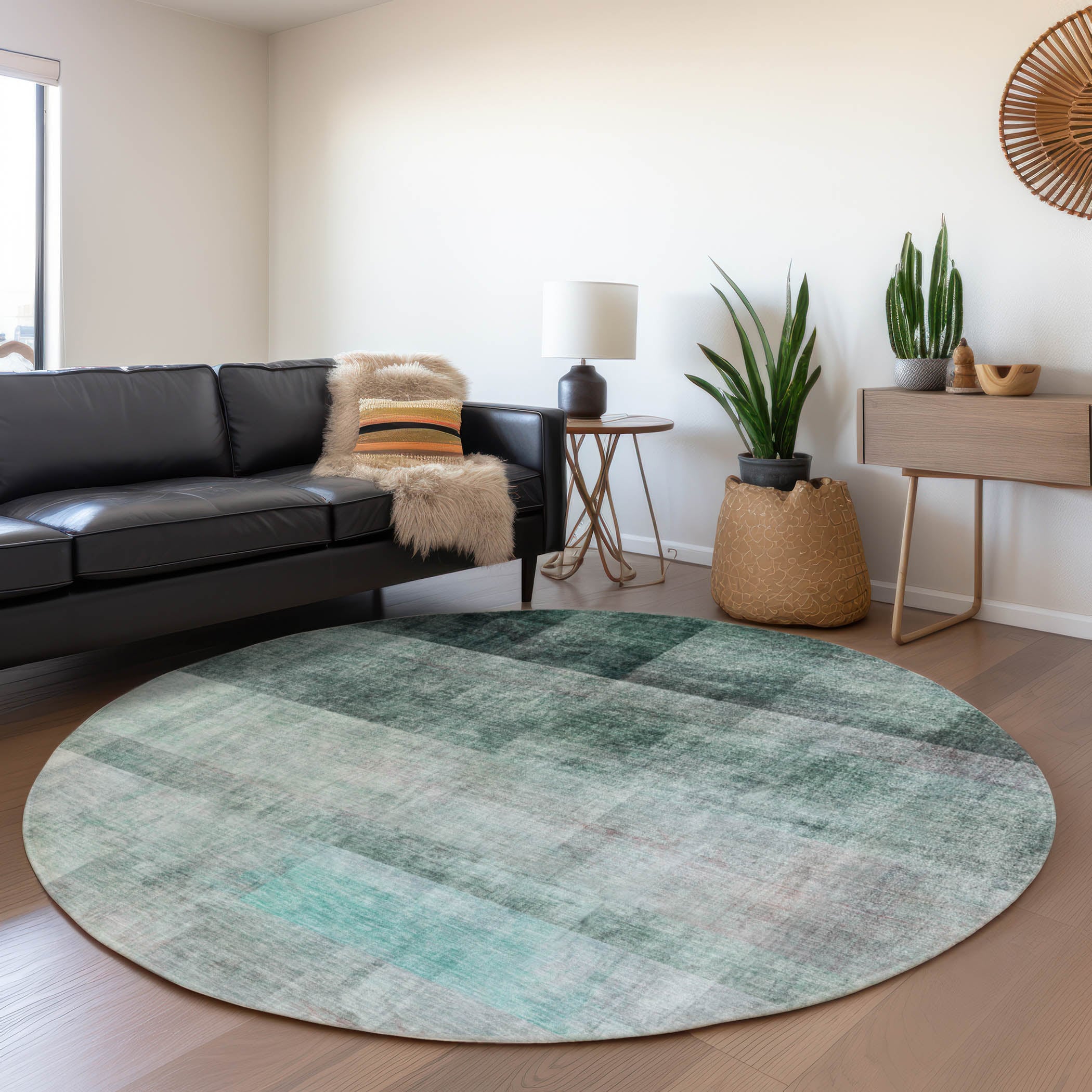 Addison Rugs ACN568TE8RO Chantille ACN568TE 8 x 8 (ft) Polyester Teal Round Indoor/Outdoor Abstract Machine washable Area rug