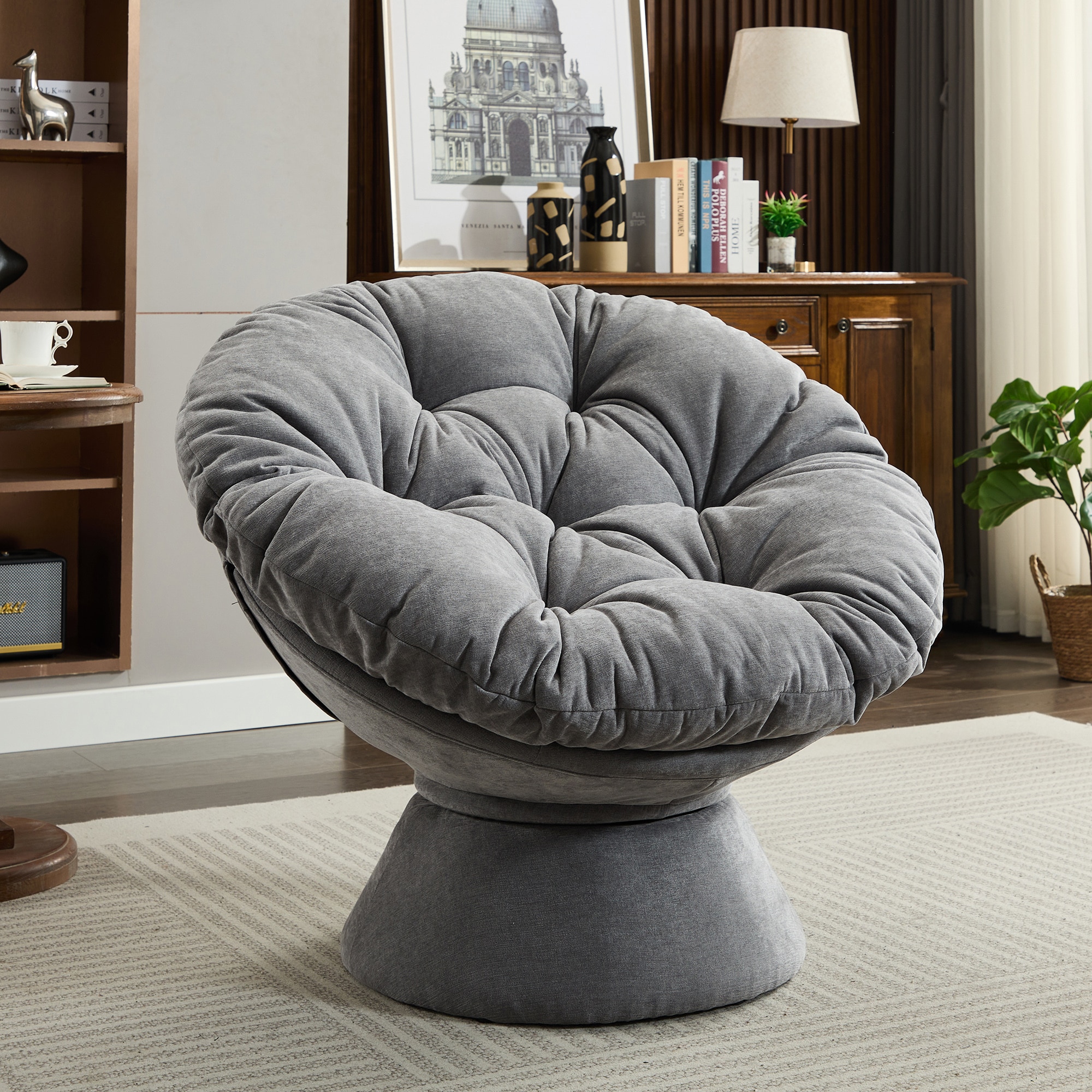 Bybafun YA6100006 Modern DARK GREY Chenille Swivel Accent Chair
