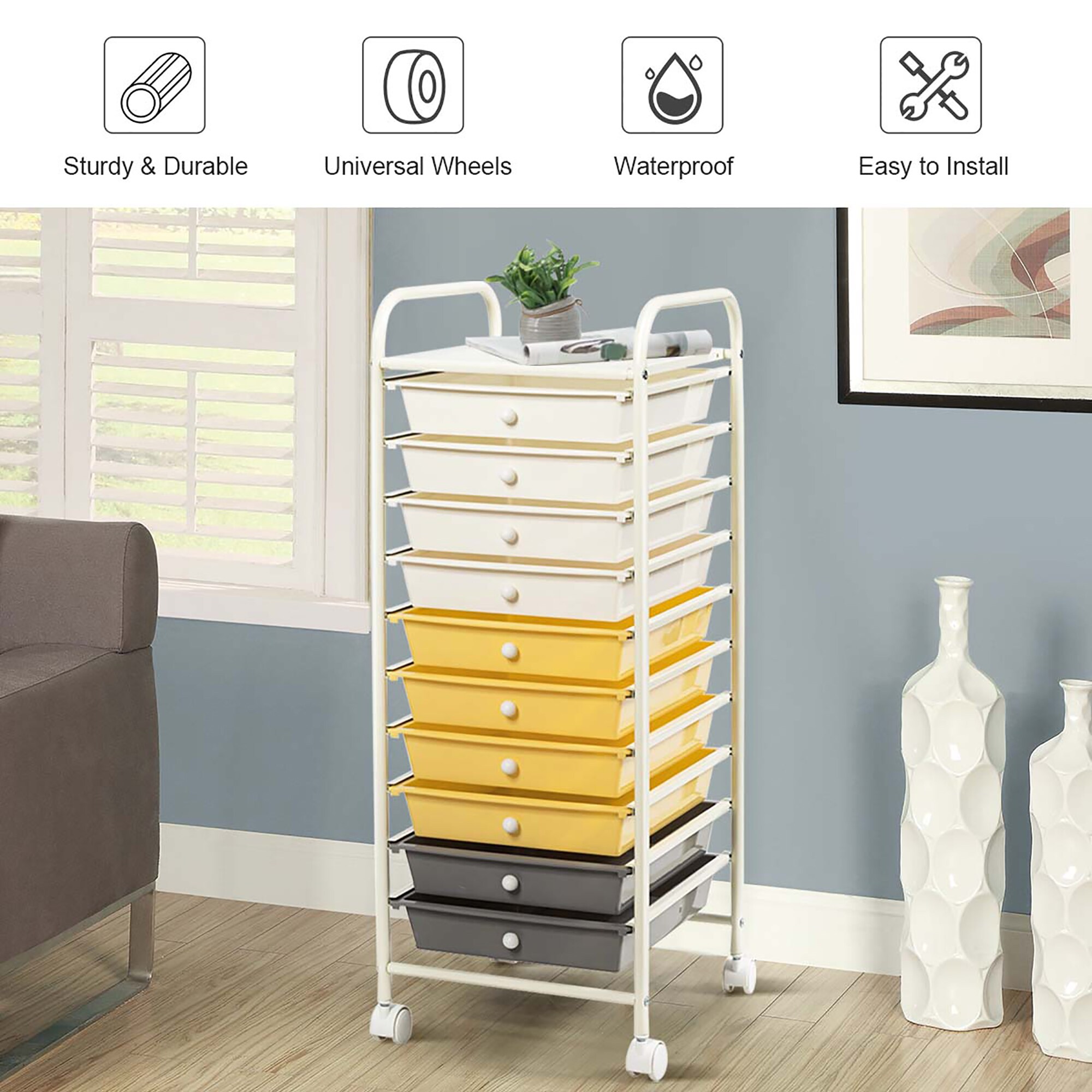 Goplus White 10-Tier Lockable Office Cart with Swivel Casters - Ample  Storage Space, Anti-Rust Construction in the Office Carts & Printer Stands  department at