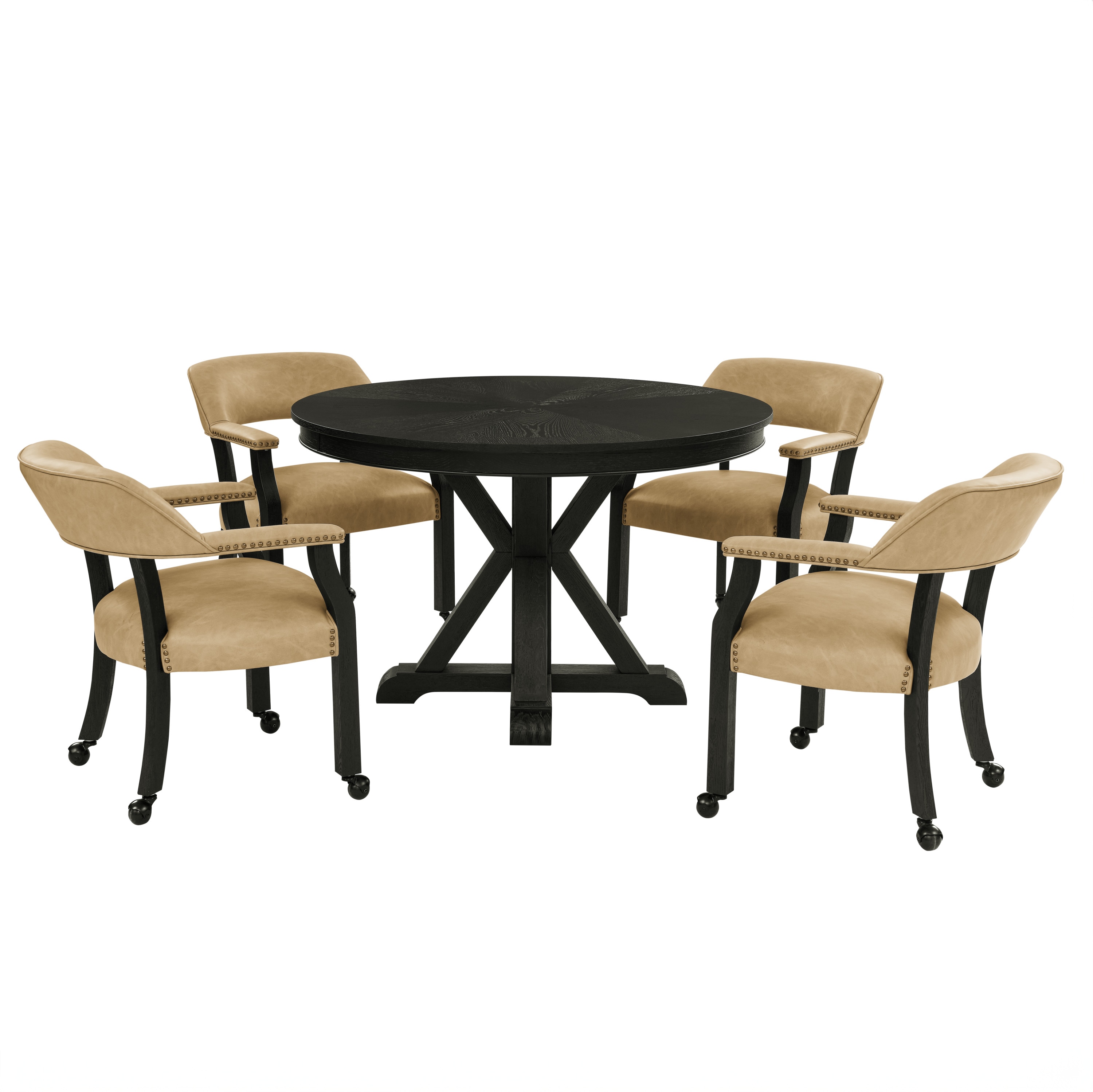Steve Silver RL500K-D5PC Rylie Black and Camel Transitional Dining Room Set with Round Table ( Seats 4 )