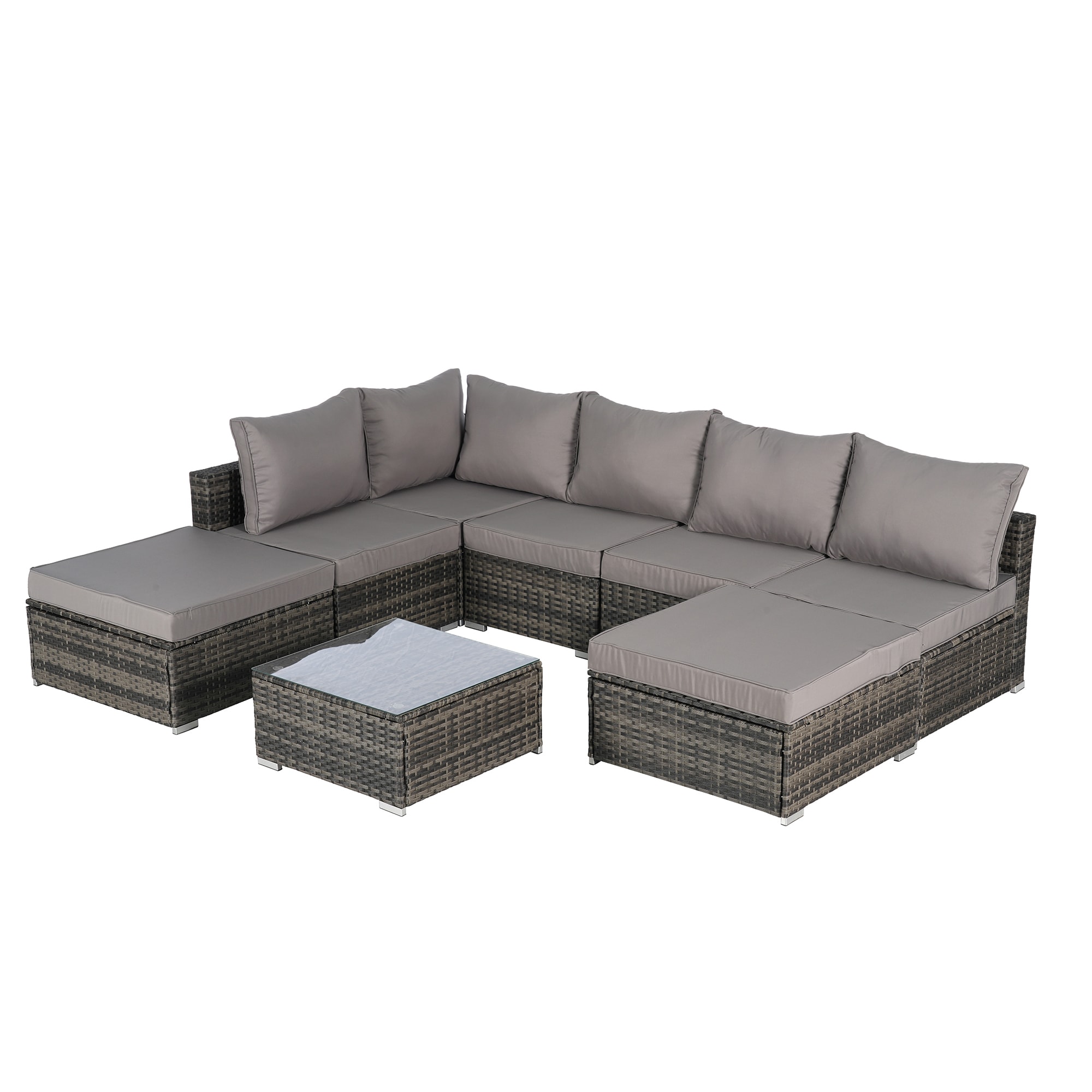 SINOFURN SYB670028GY Wicker Outdoor Sectional with Gray Cushions and Wicker Frame