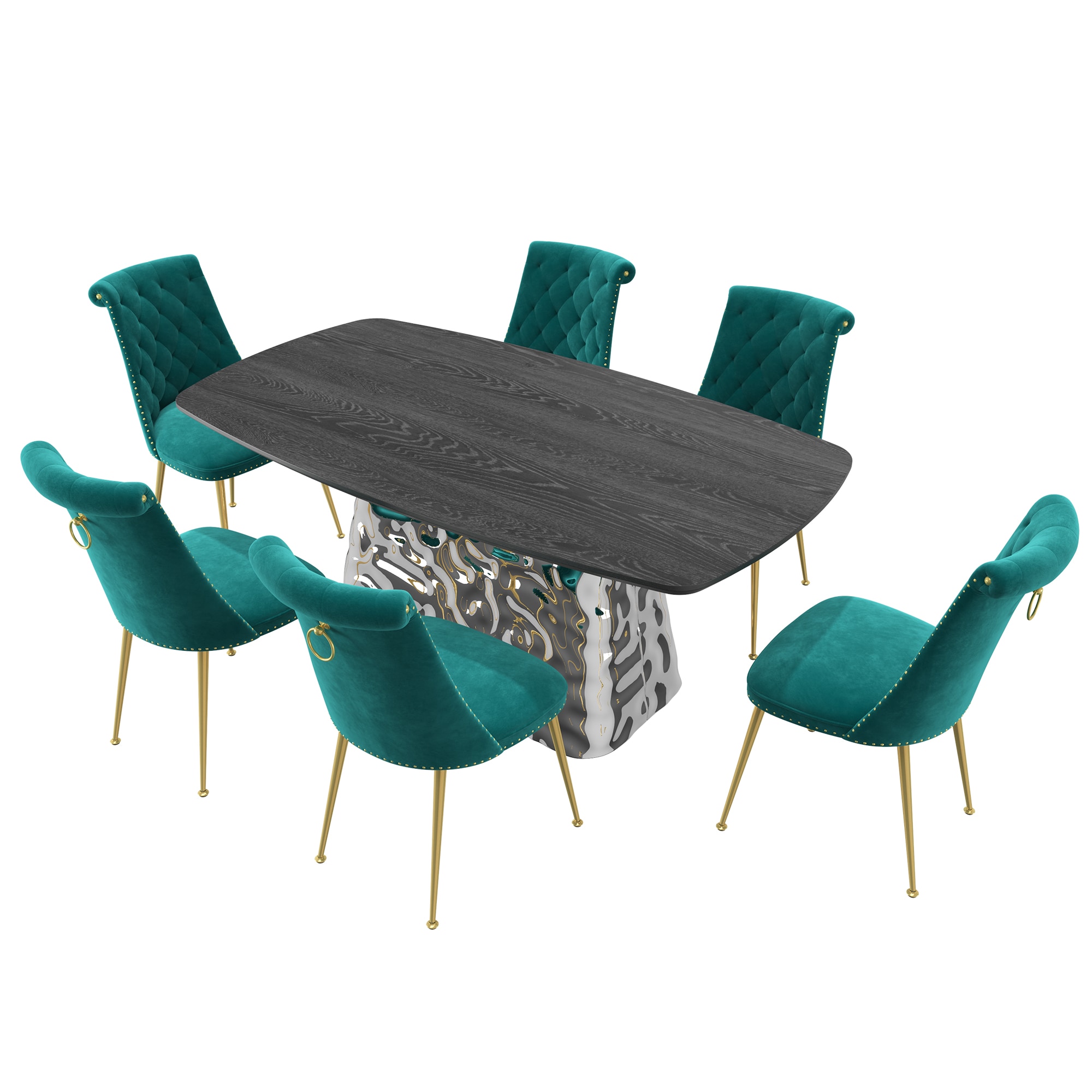 Clihome CL-1676D703GN Green Chair/Black Table Contemporary/Modern Dining Room Set with Rectangular Table ( Seats 6 )