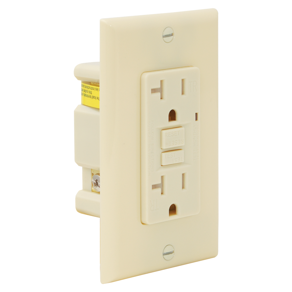 EZ-FLO 62176 20-Amp 125-volt Tamper Resistant Recessed GFCI Residential Duplex Outlet with Wall Plate, Ivory
