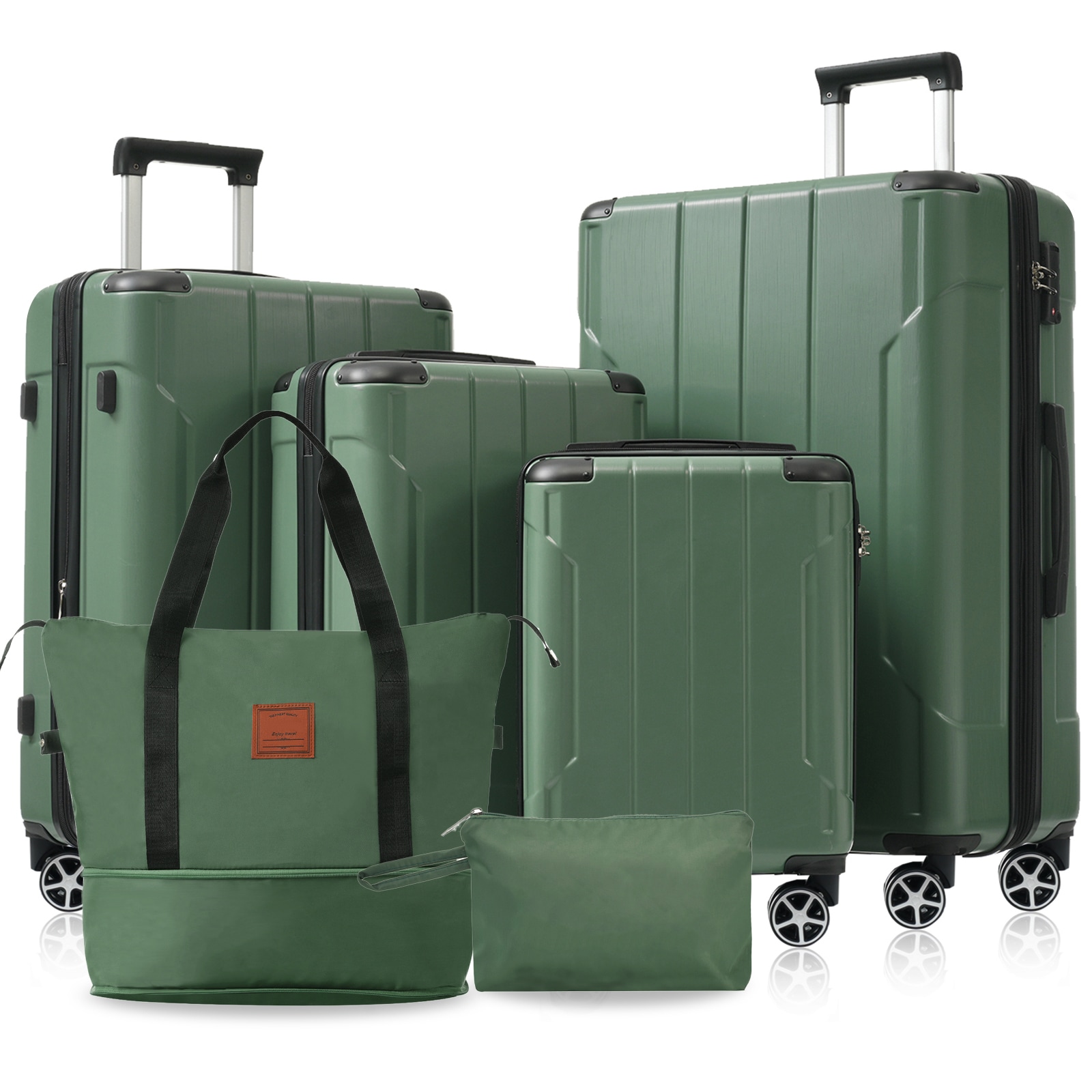 LOVMOR SF-Y-N730P189883F Hardshell Luggage Sets 6 Piece Suitcase Set Expandable Lightweight Suitcases with Dual Wheels TSA Lock for Men Women Green