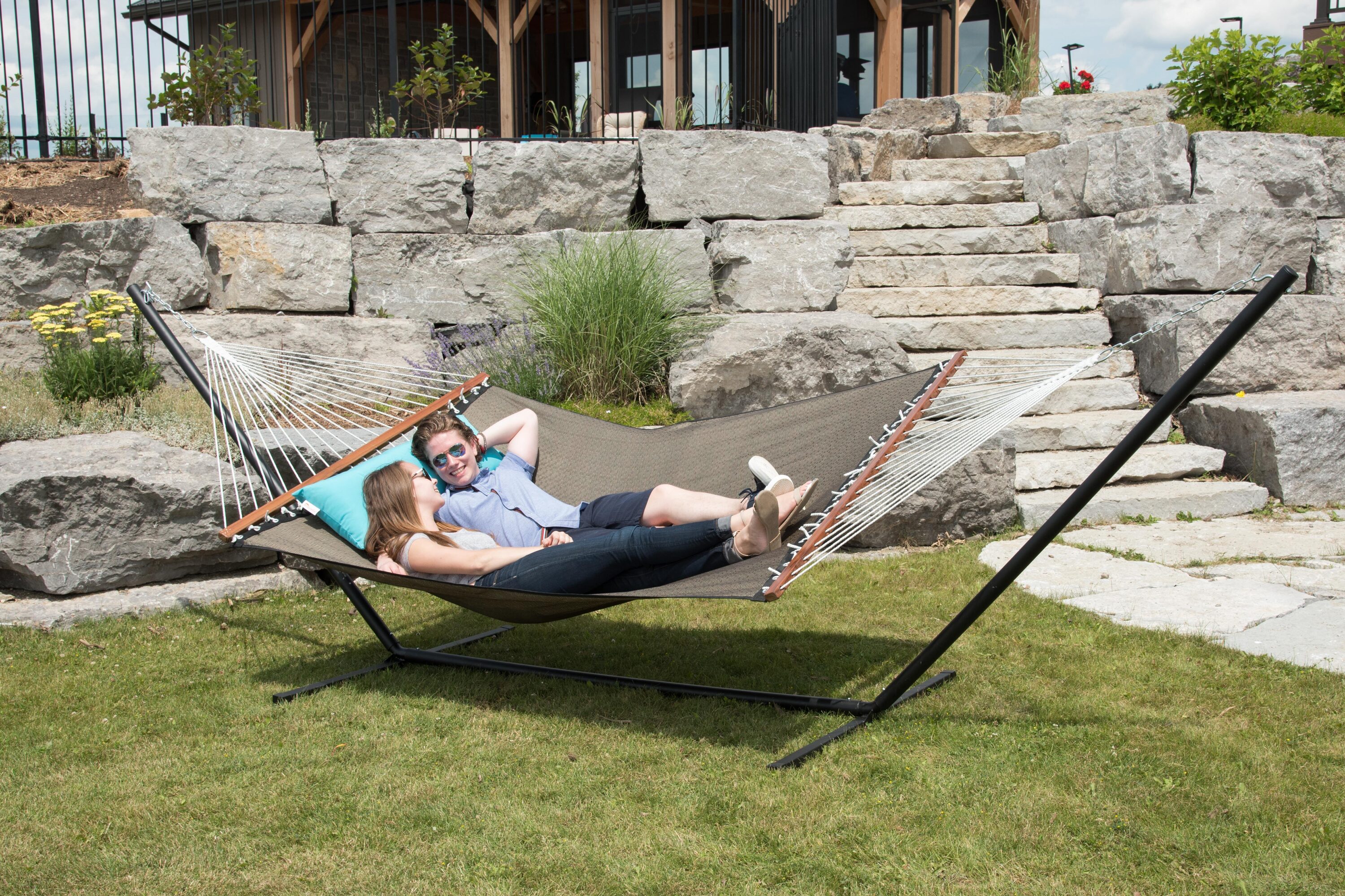 Vivere Sienna Textilene Double Poolside Hammock with Hardwood Spreaders