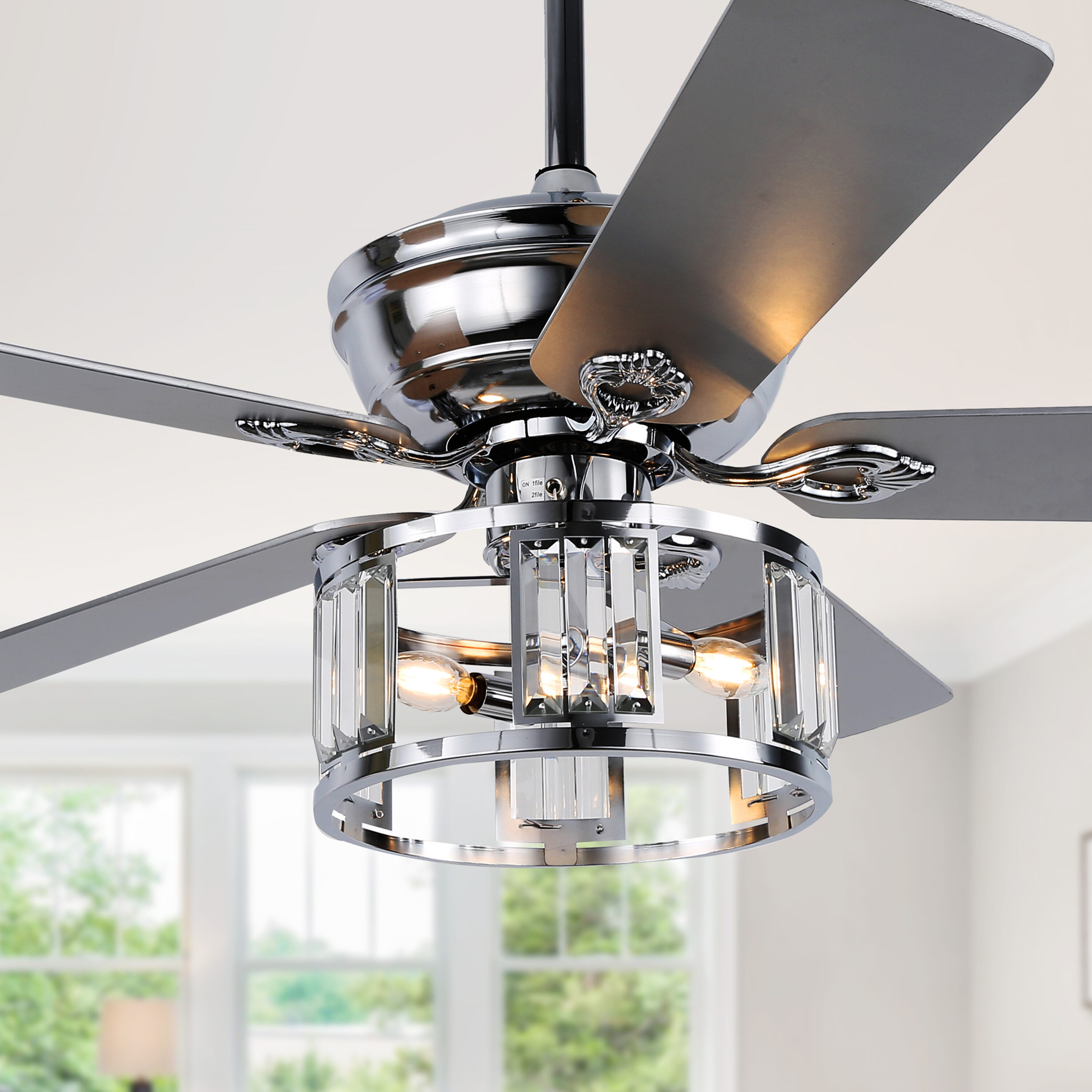 Oaks Decor BD2048-C Cascina 52-in Color-Changing Integrated LED Chrome with Clear Blades Ceiling Fan With Light - Remote Included ( 5 -Blade )