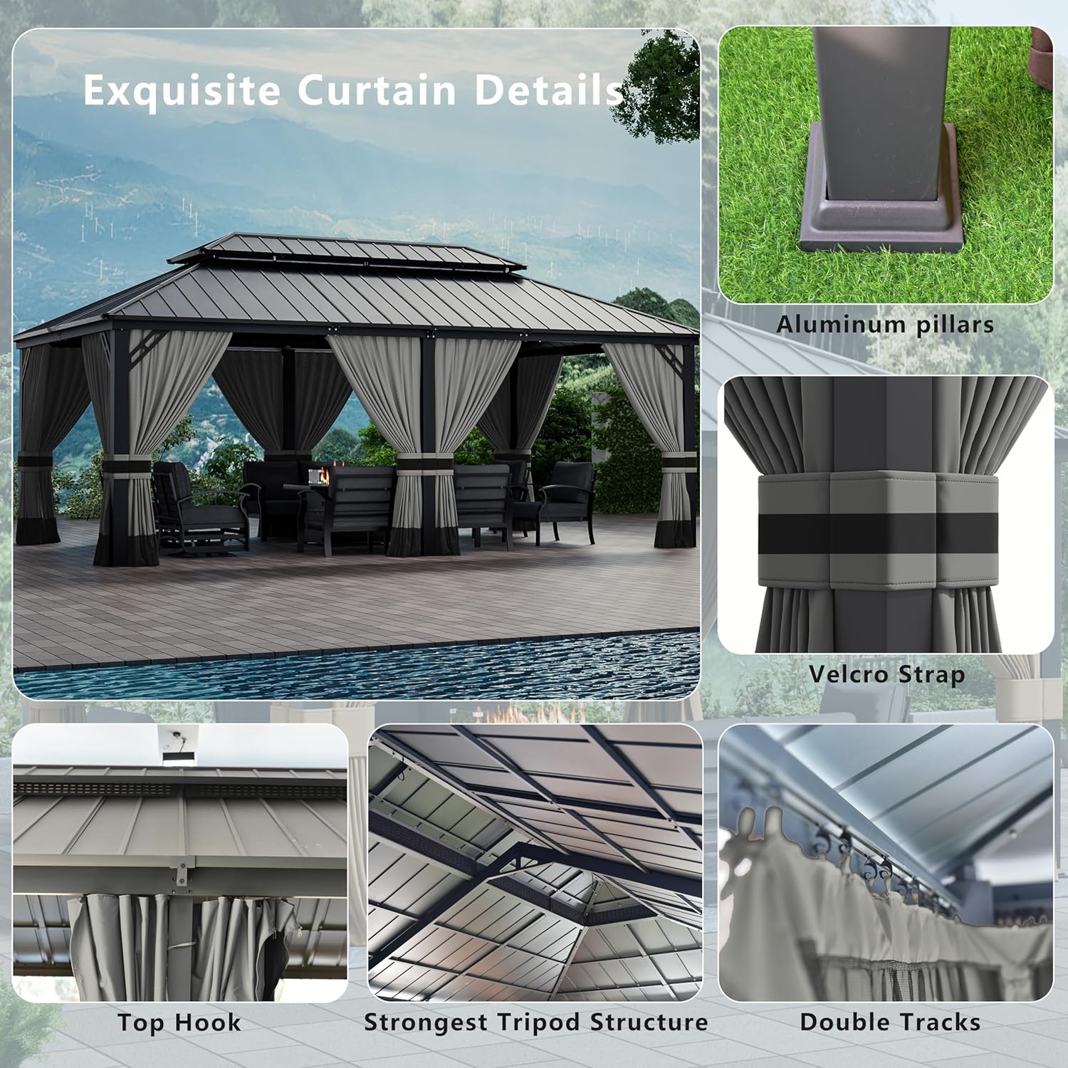 ALAULM LS-1220GAZBEO-GREY Wood-Resin-Gazebos - View #4