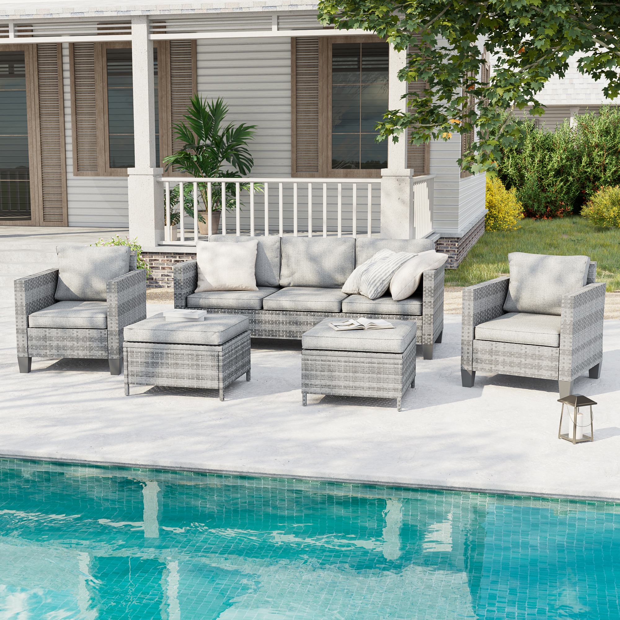 ACEGOSES LW-115HLY Sereno 5 -Piece Wicker Patio Sofa Conversation Set with Gray Cushions