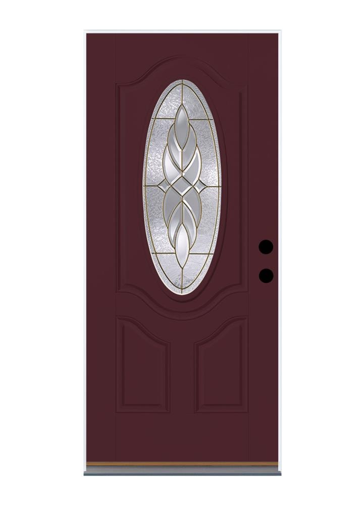 Therma-Tru Benchmark Doors Varissa 32-in x 80-in Fiberglass Oval Lite Right-Hand  Outswing Cranberry Painted Prehung Single Front Door Insulating Core at