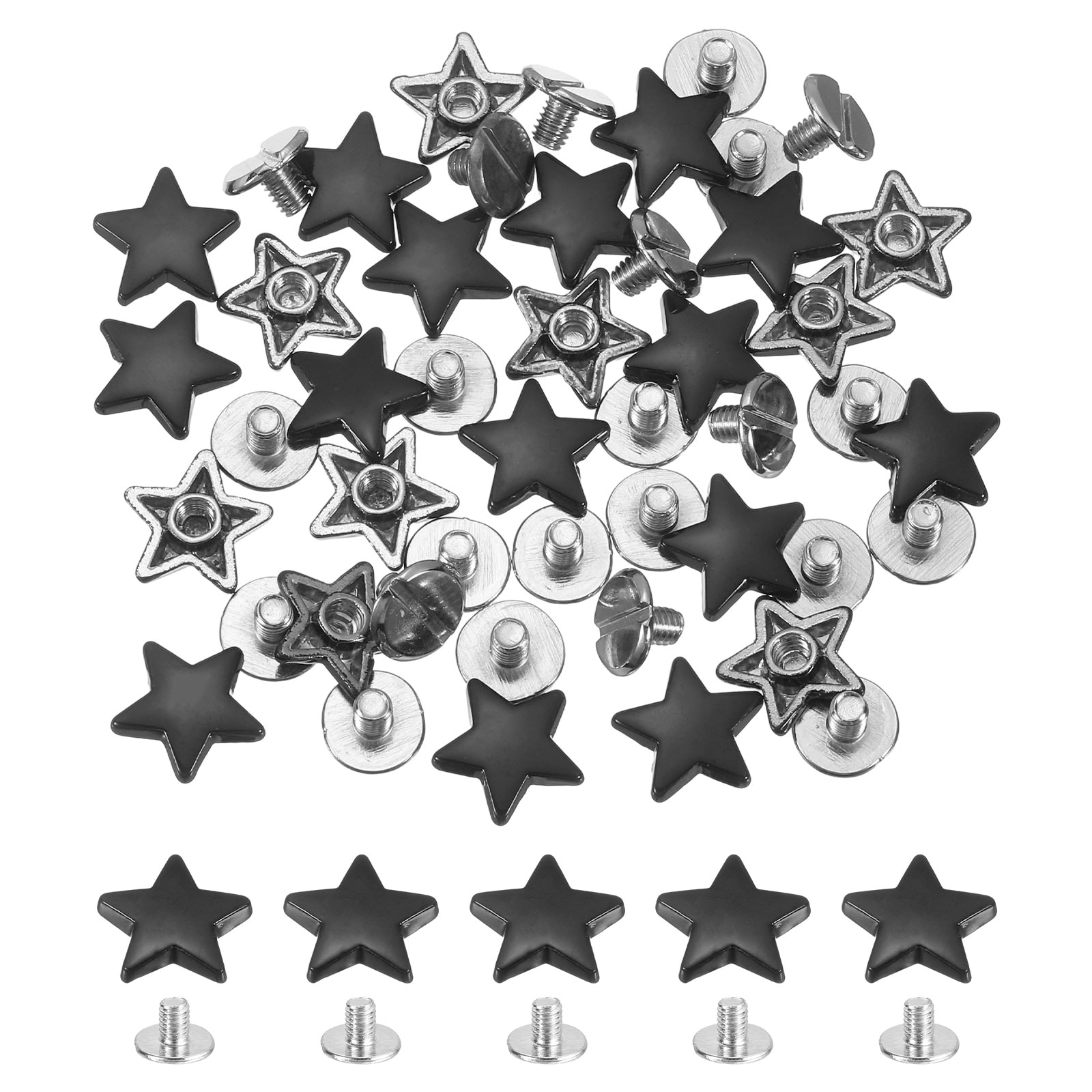 Unique Bargains 24 Sets Metal Star Rivets Studs 12mm Star Rivets Screw Nailhead Punk Rivets Metal Leather Rivets for Leather Craft Clothing Bags Belts Bright Black #S26091003UX4466