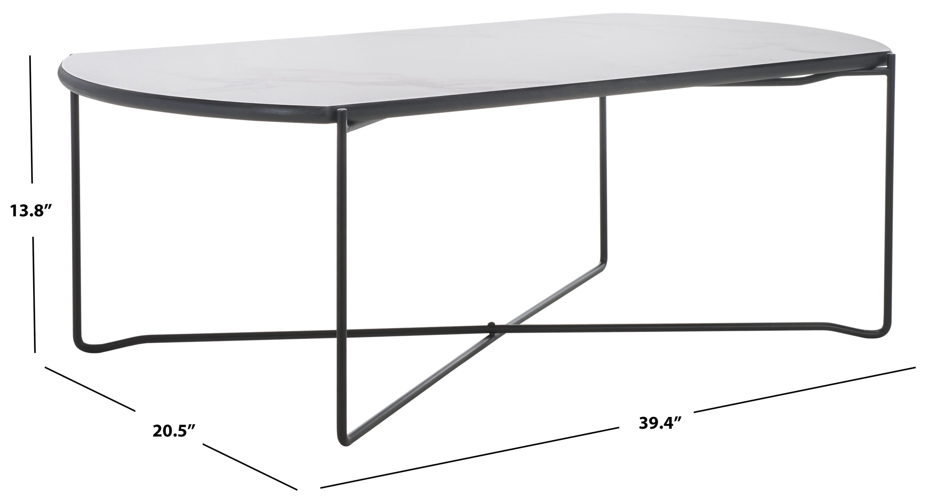White Faux Marble and Black Metal Coffee Table
