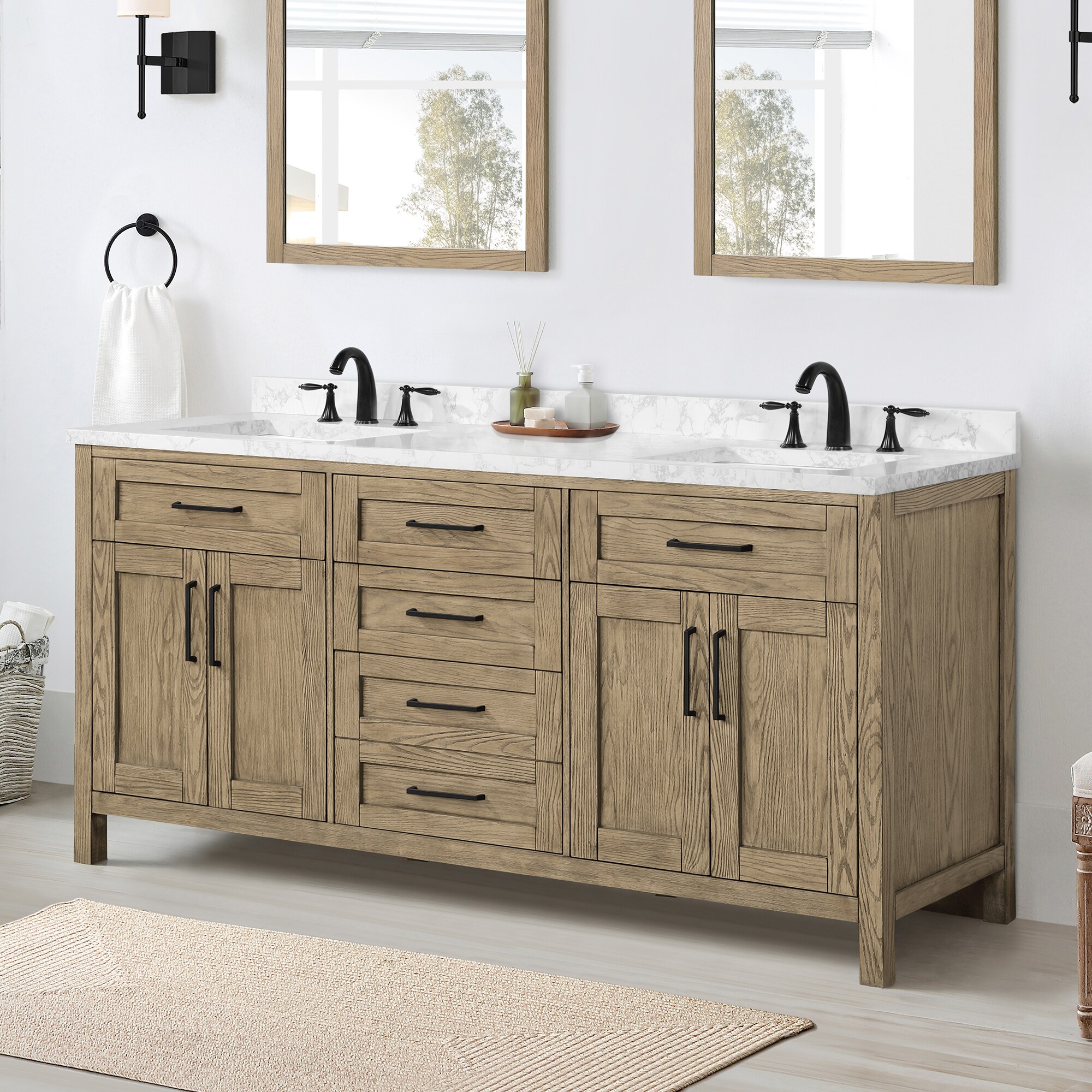 OVE Decors Tahoe 72-in Water Oak Undermount Double Sink Bathroom Vanity ...