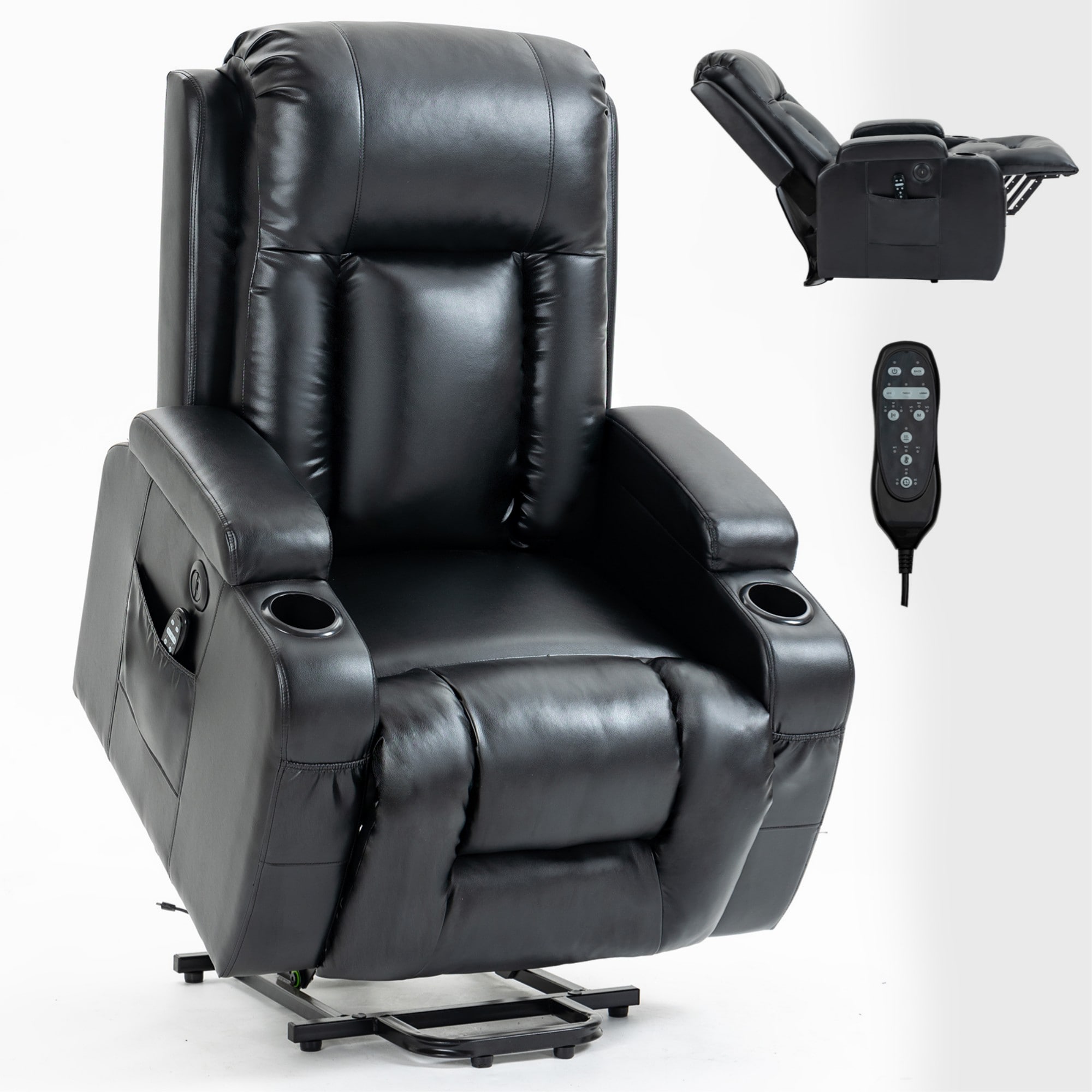 Boyel Living BL-CM888BK Infinite Position Up to 350 LBS Power Lift Recliner Chair for Elderly Heavy Duty Motion Mechanism with 8-Point Vibration Massage and Lumbar Heating