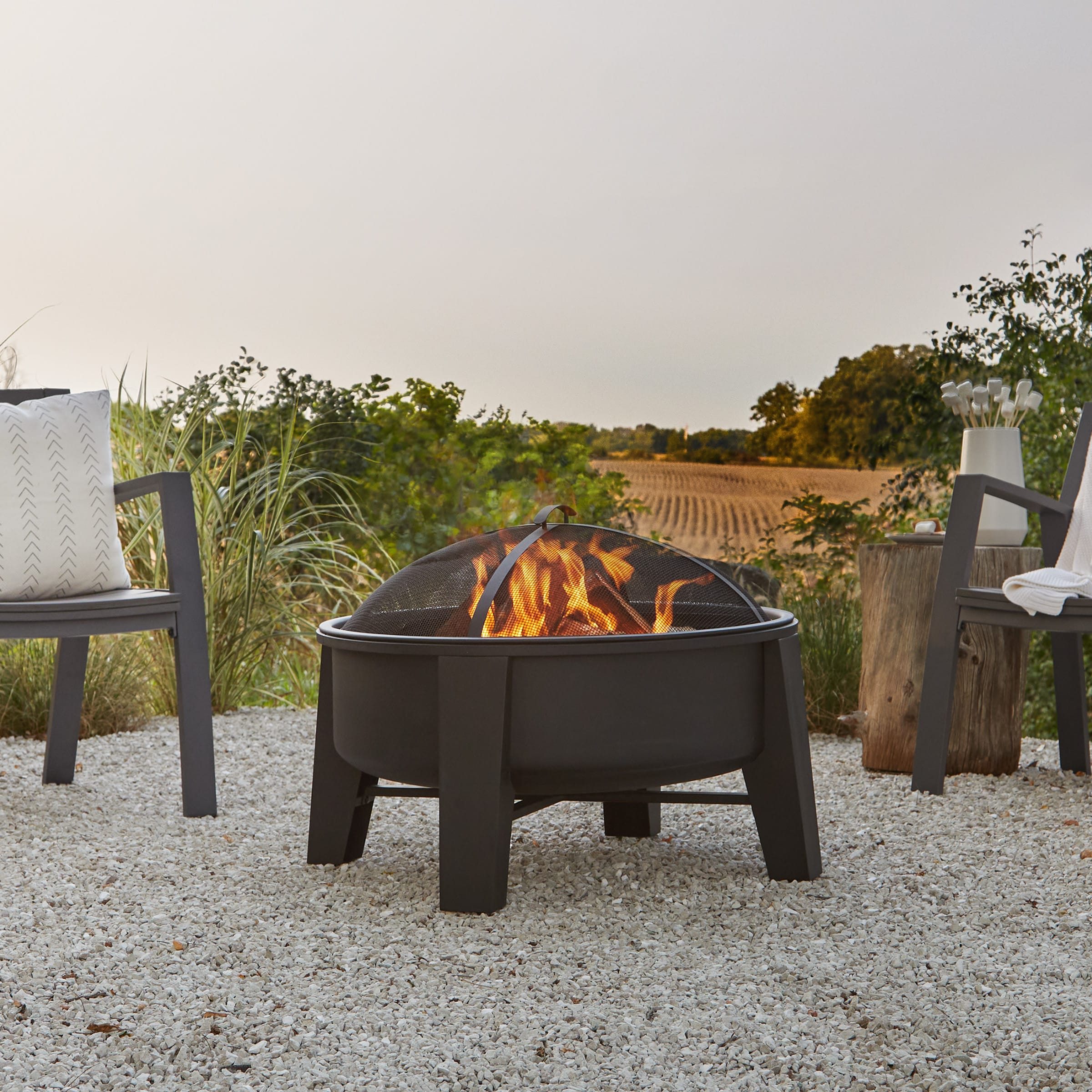Real Flame 360-BLK Forsyth 35-in W Black Steel Wood-Burning Fire Pit