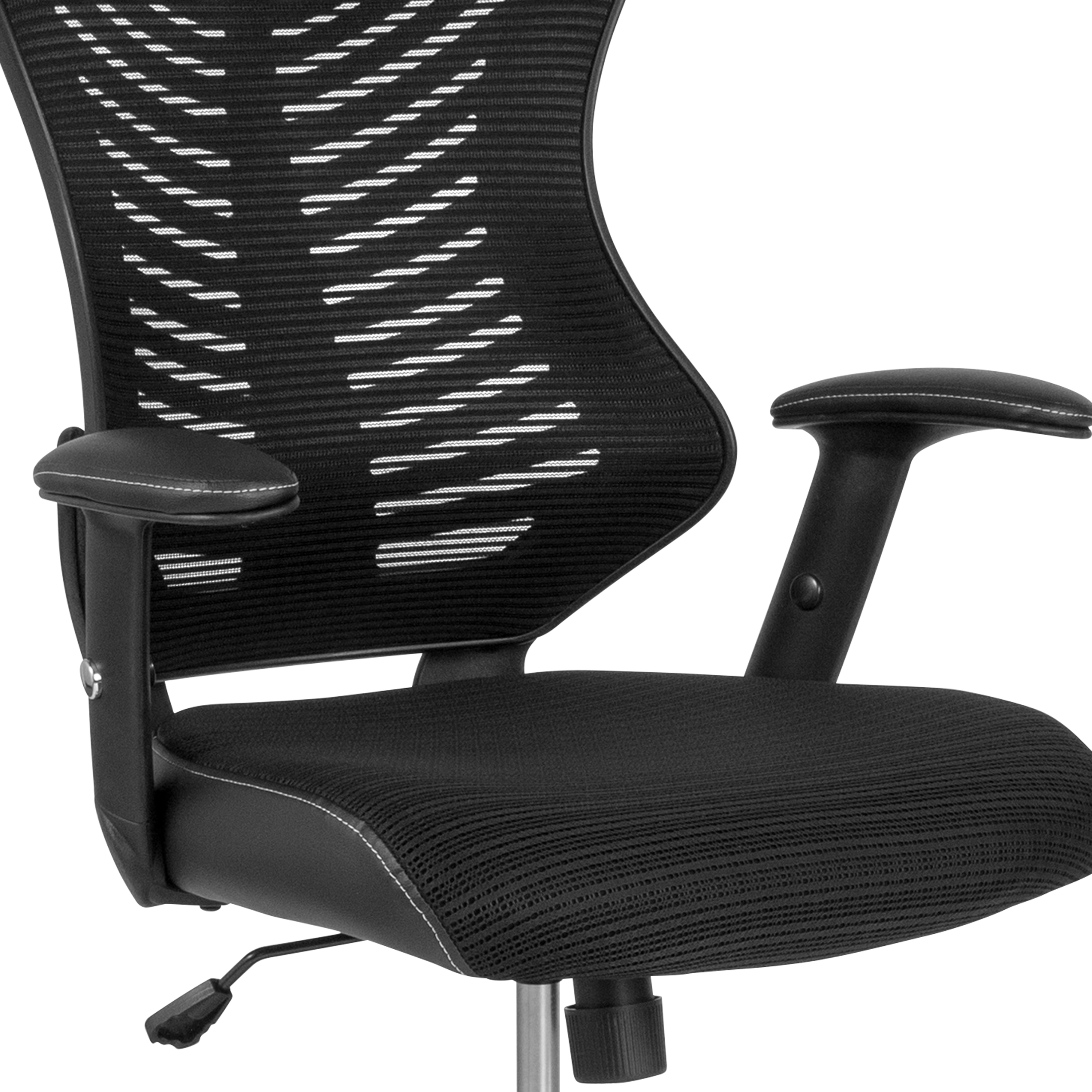 Ergonomic High Back Black Mesh Drafting Chair with Leather Accents