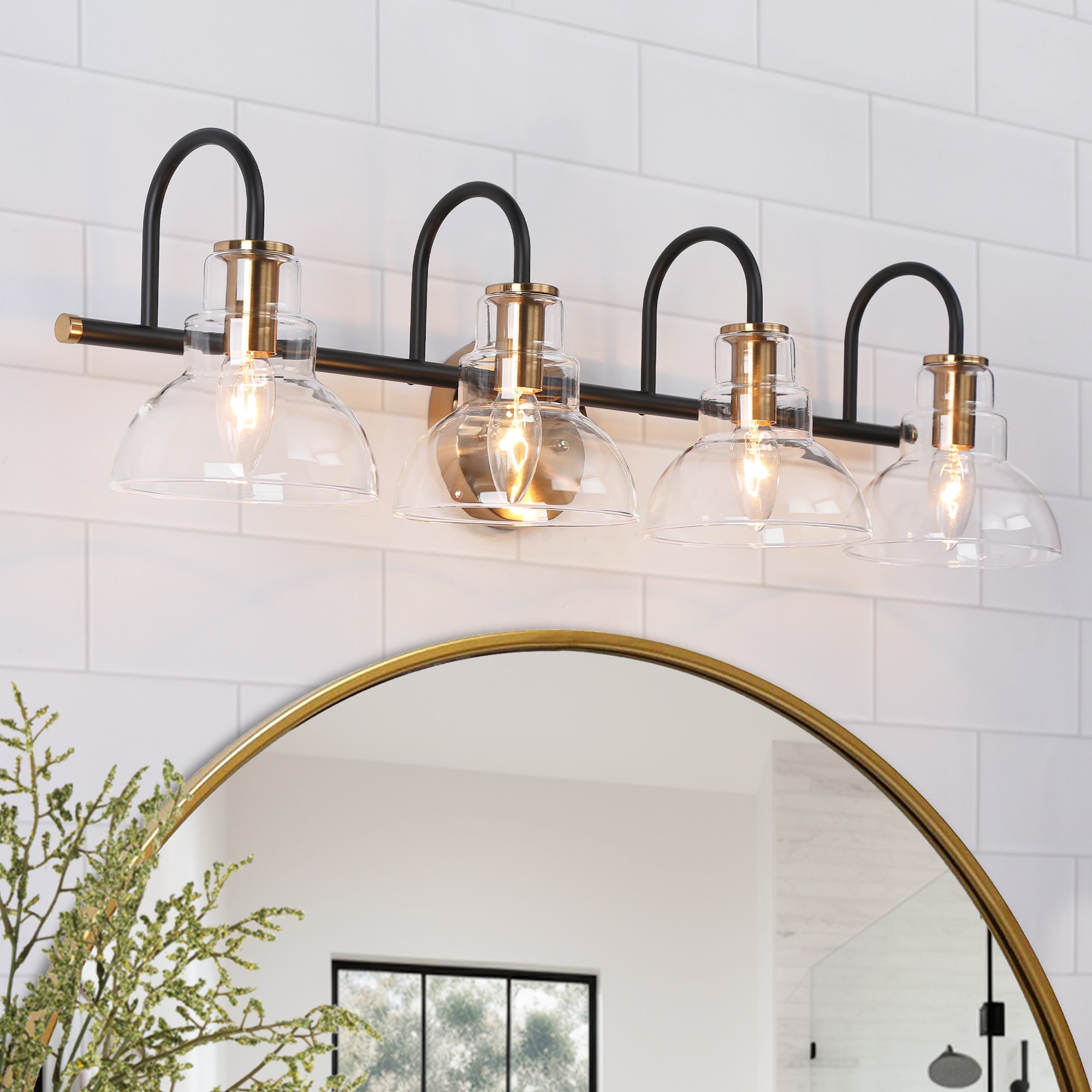 ZEVNI L3AERMFMW94W4SZ8 29-in 4 -Light Polished Gold Transitional Vanity light bar