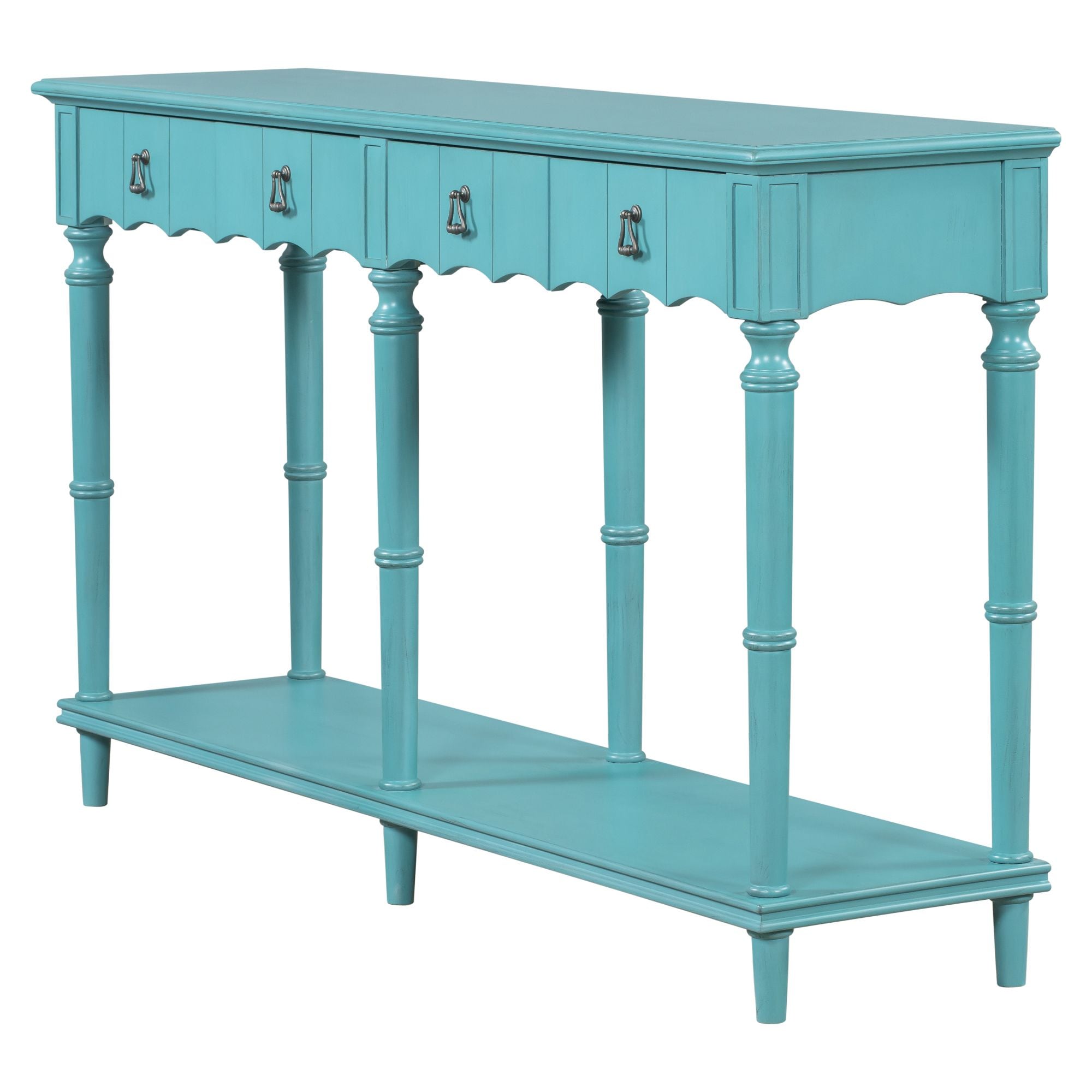 Yiekholo Green Wood Console Table with 4 Drawers and Bottom Shelf ...