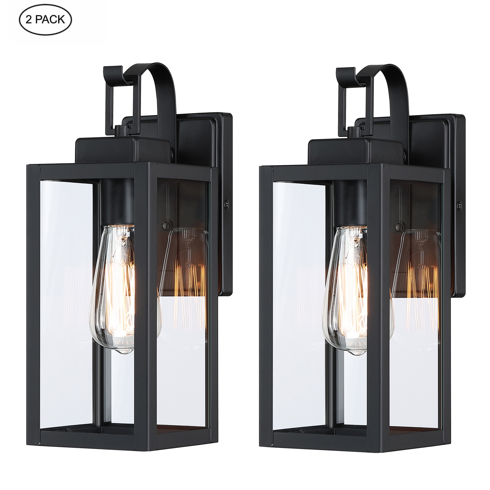 Hukoro 2-Pack 1-Light 14-in H Matte Black Outdoor Wall Light in the ...