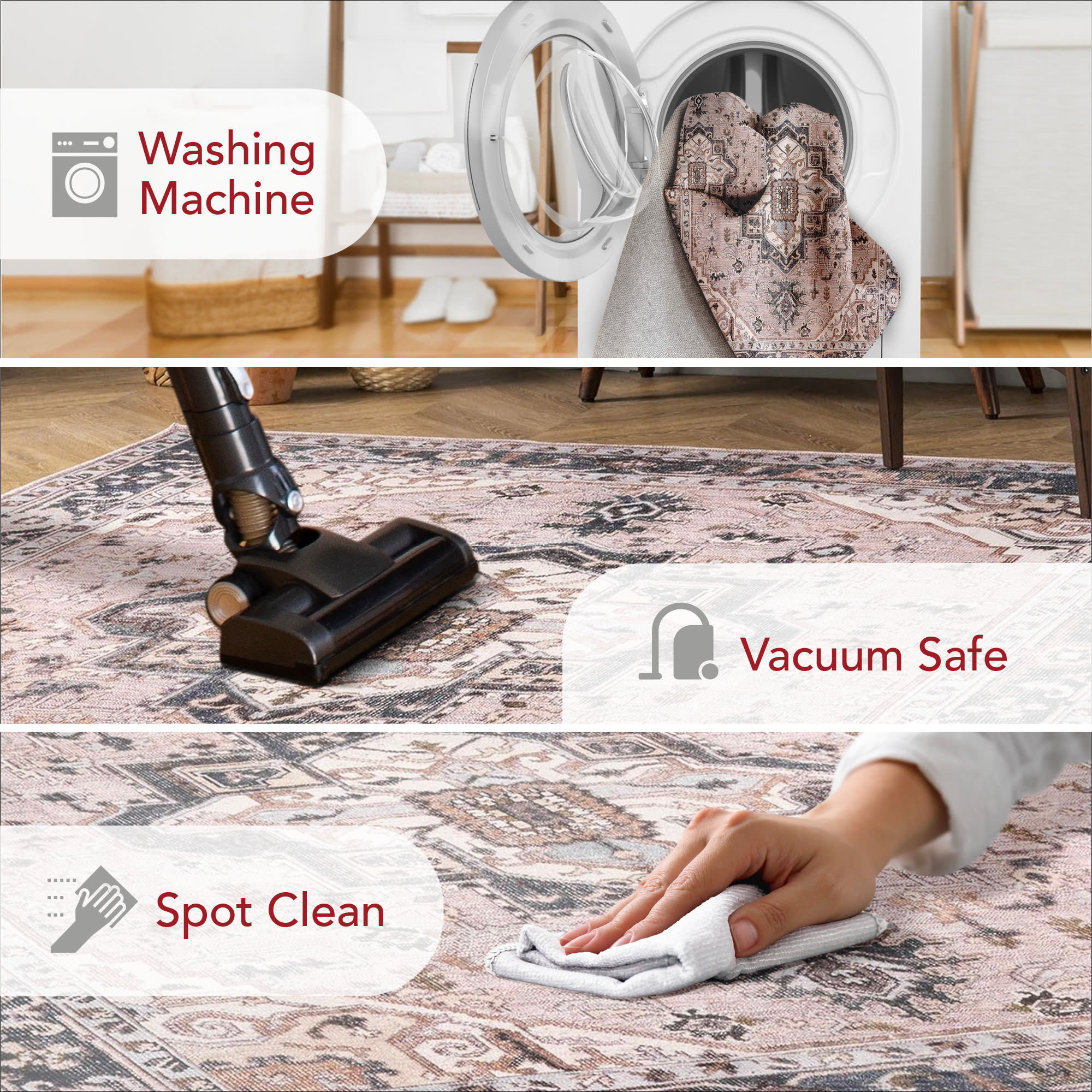 Eco-Friendly Sasha 8' x 10' Pink Medallion Washable Area Rug
