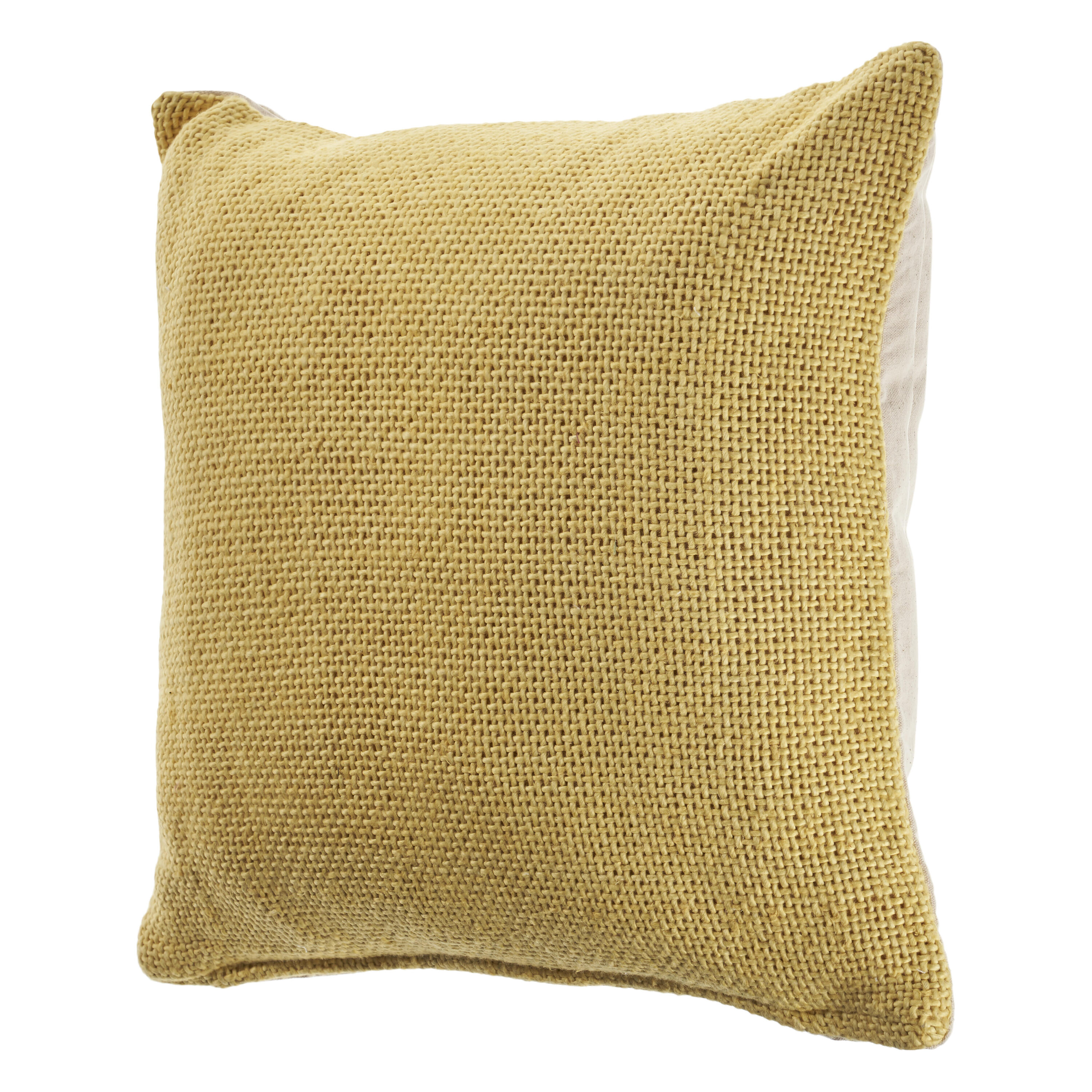 Cream Gold Woven Cotton Square Throw Pillow 18"