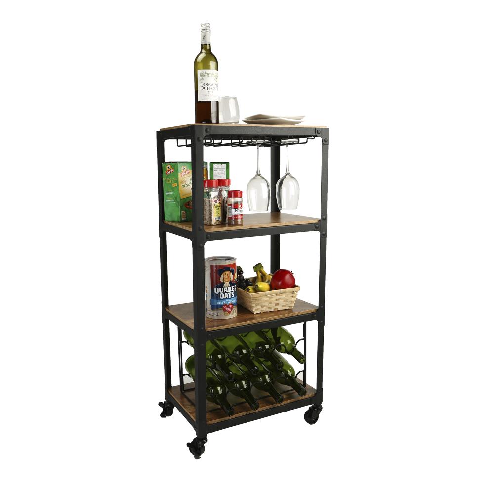 2-Tier Mobile Bar Cart with Wine Racks and Glasses Holders&Wheels for  Kitchen