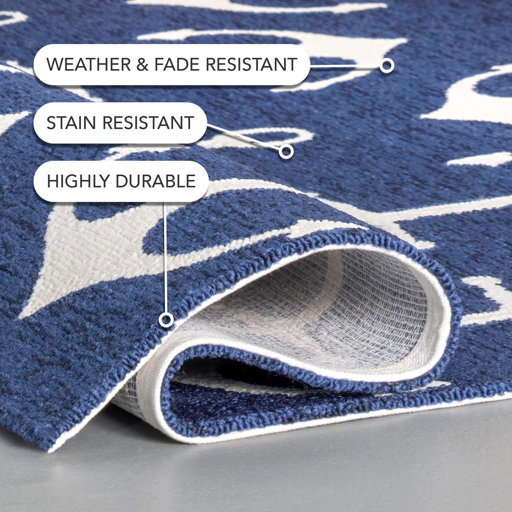 Navy and White Synthetic Coastal 4' x 6' Area Rug