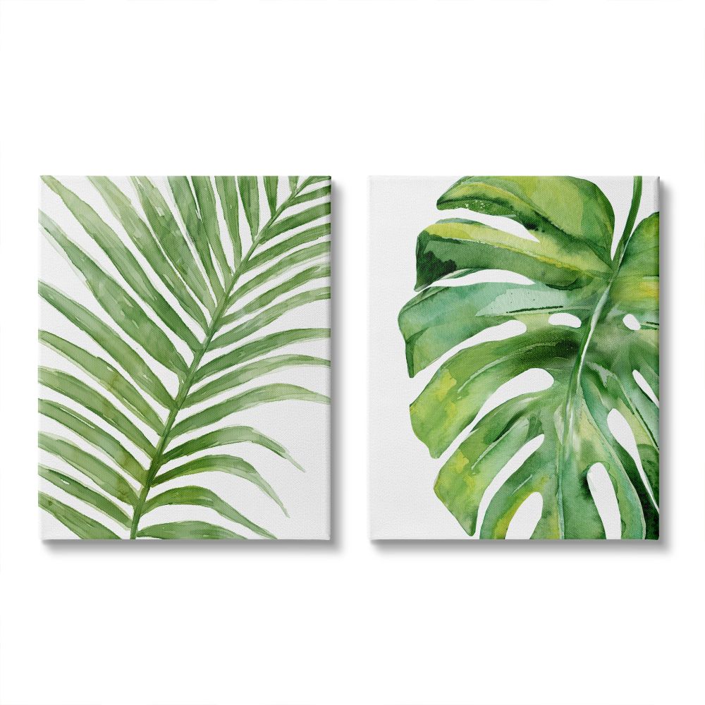 Tropical Green Palms Minimal White Background Carson Lyons 30-in H x 24-in W Floral Print on Canvas | - Stupell Industries A2-070-CN-2PC-24X30