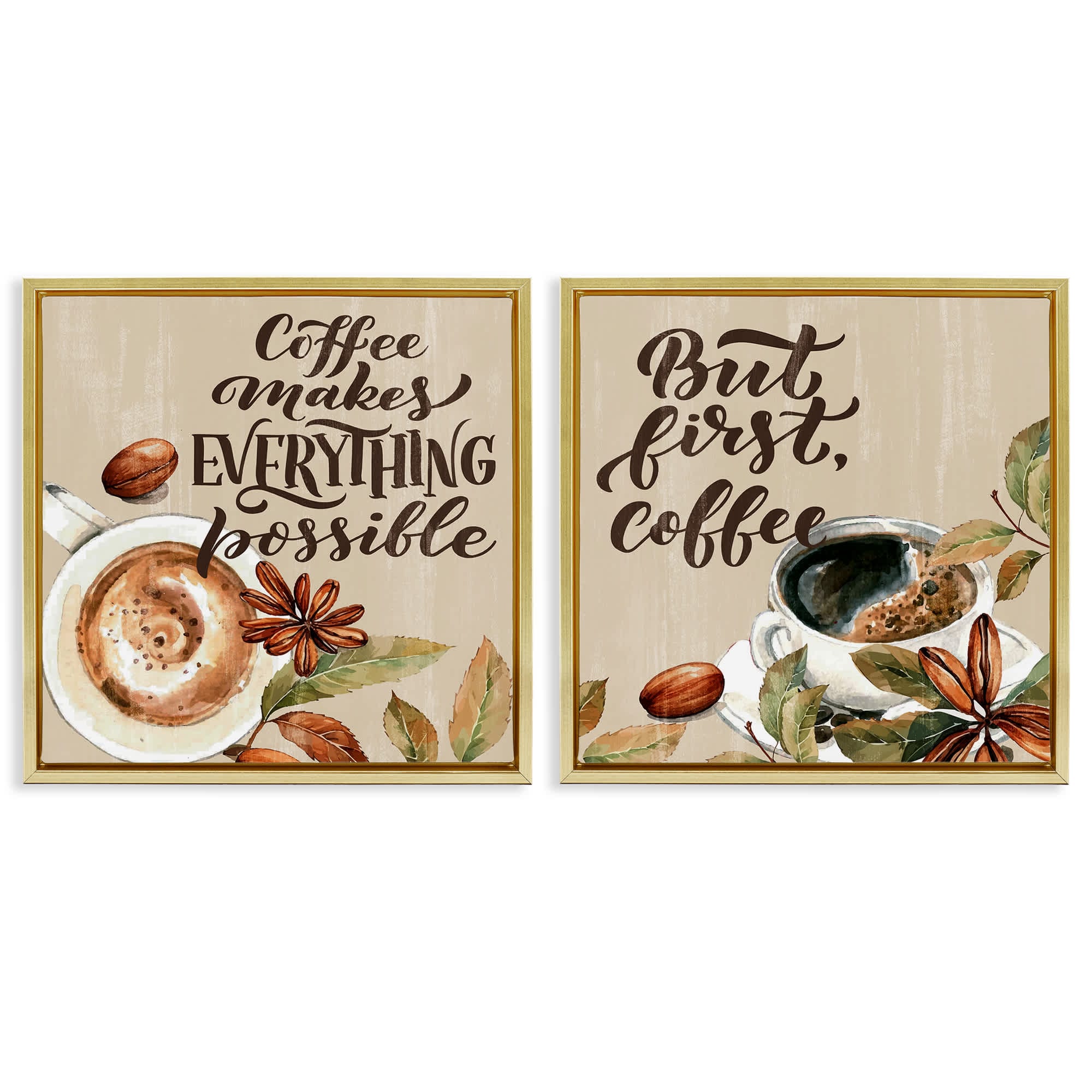 Stupell Industries B2-780-FFG-2PC-24X24 Morning Coffee Classic Phrases 2 Piece Gold Framed Floater Canvas Set By Kim Allen 25 x 25