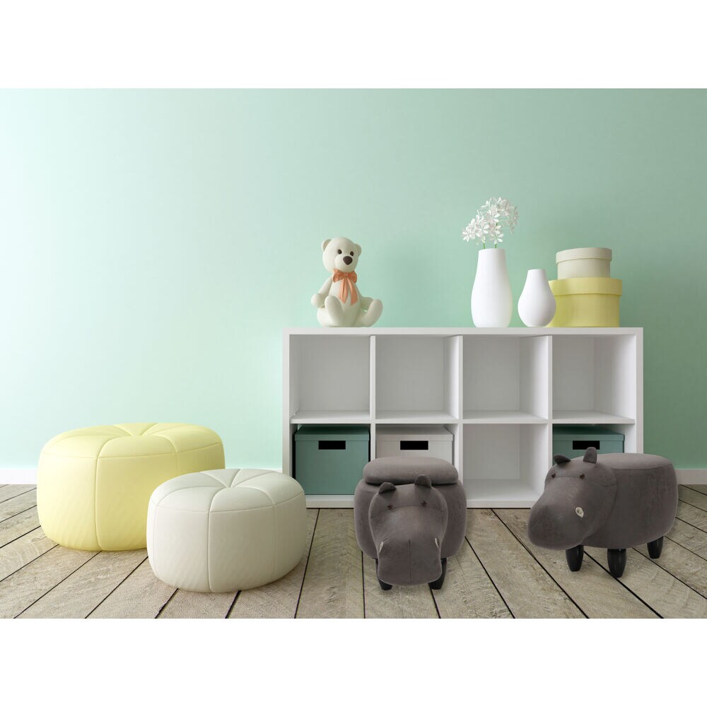Gray Hippo Animal-Shaped Cotton Storage Ottoman