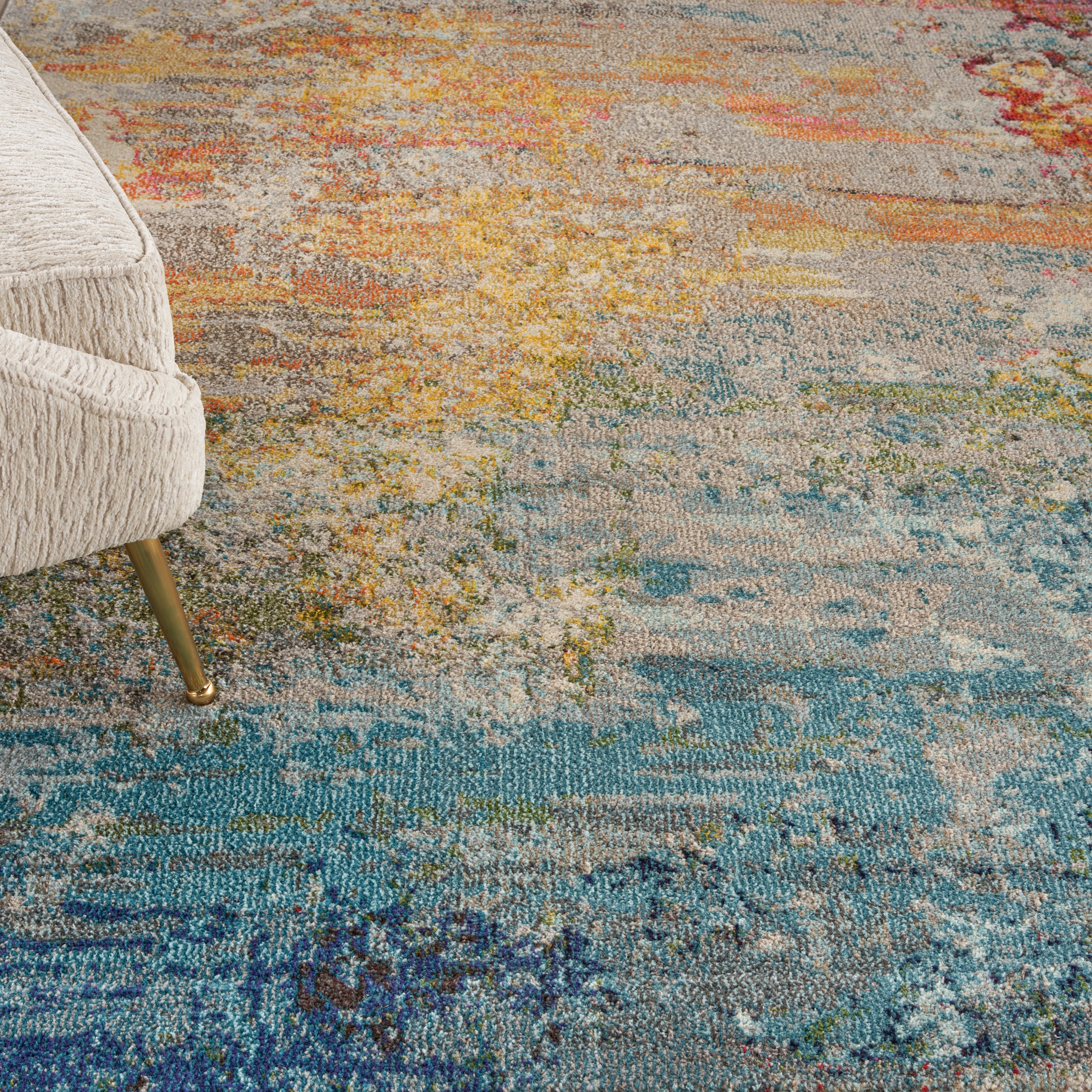 XXL Blue and Gray Abstract Synthetic Area Rug