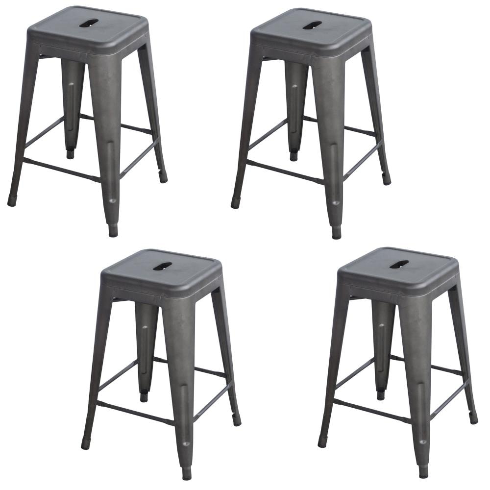 AmeriHome BS24MTLSET Loft Series 4 -Set Gray 24.0-in H Counter height Square seat Stackable Metal Bar Stool