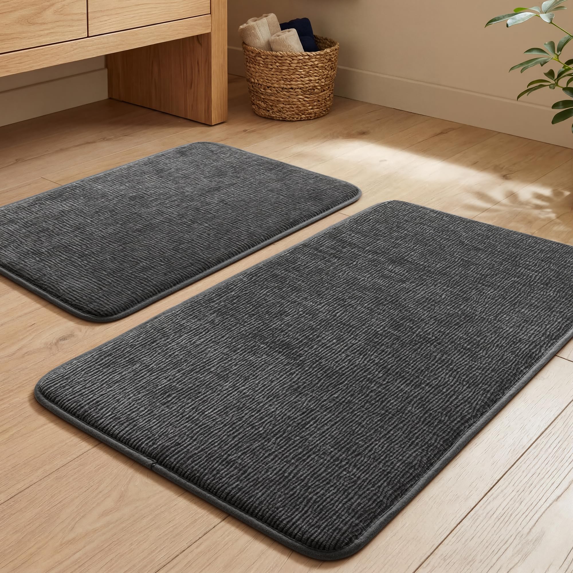 OMOMMD Dark Grey 2 Piece Memory Foam Bathroom Rug Set Non-Slip Quick Dry Absorbent Washable U-Shaped Contour Toilet Floor Mats