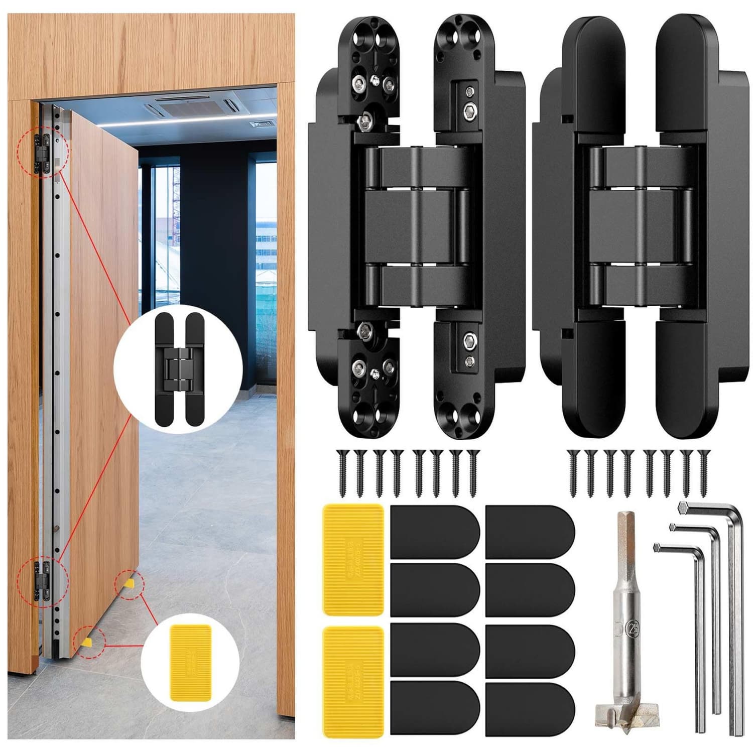 Angel Sar 2-Pack 6-in Black Concealed Door Hinge with High-Quality Zinc and Alloy Materials for Invisible Bookcase Door